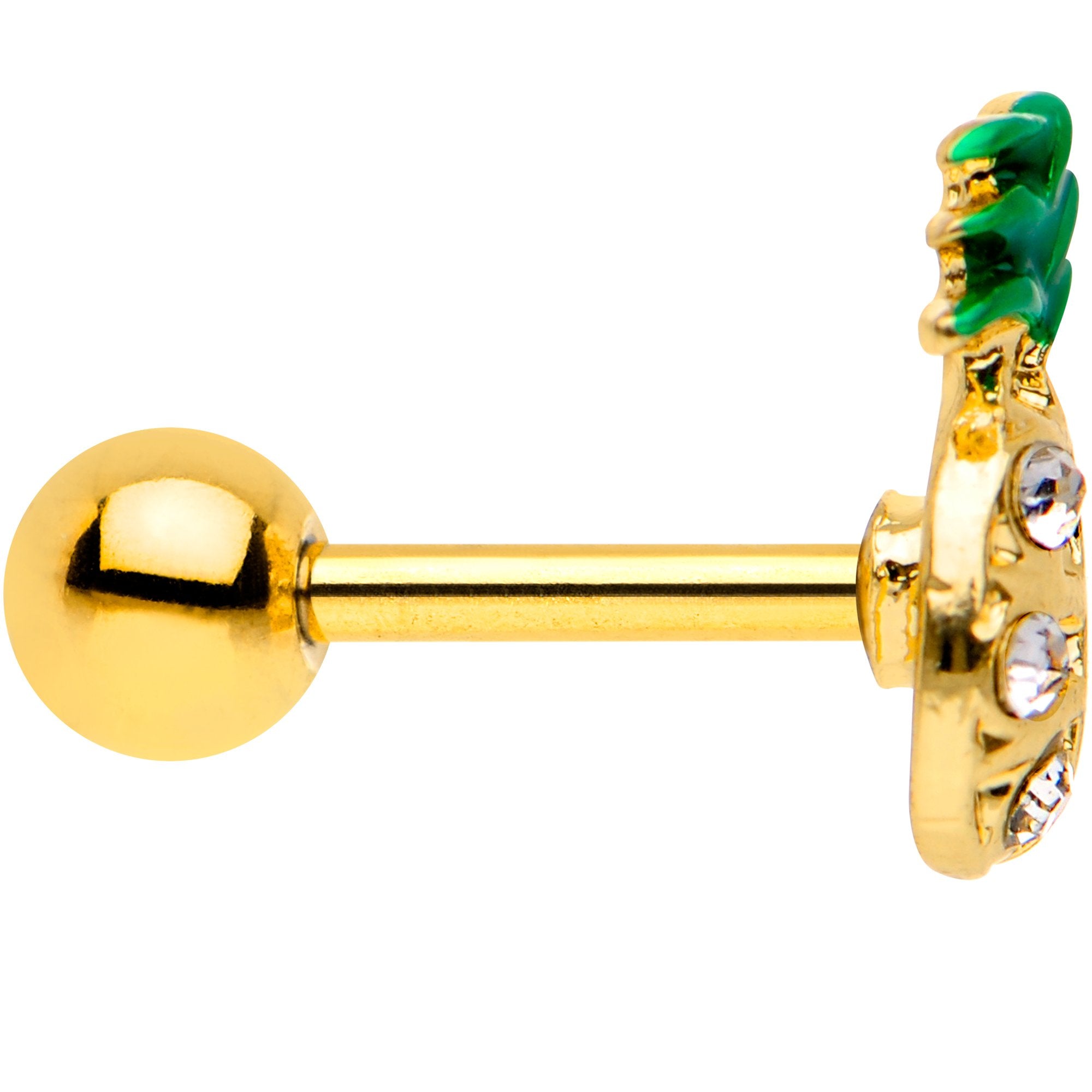 16G Gem Gold PVD Half Paved Pineapple Cartilage Tragus Earring