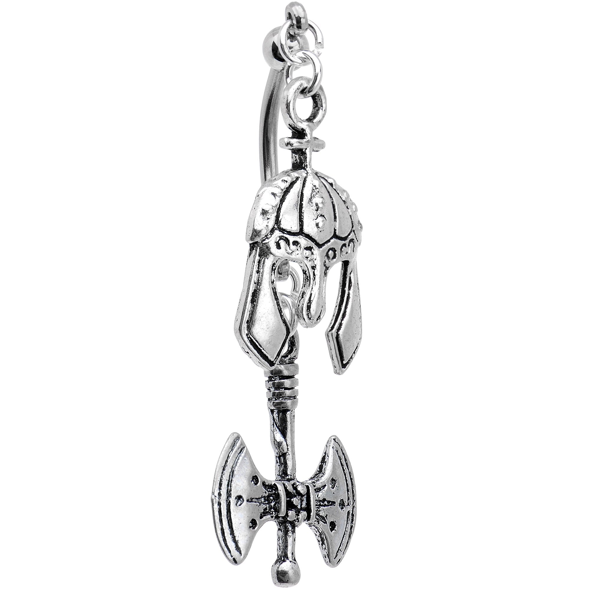 Handcrafted Viking Axe and Helmet Double Mount Dangle Belly Ring