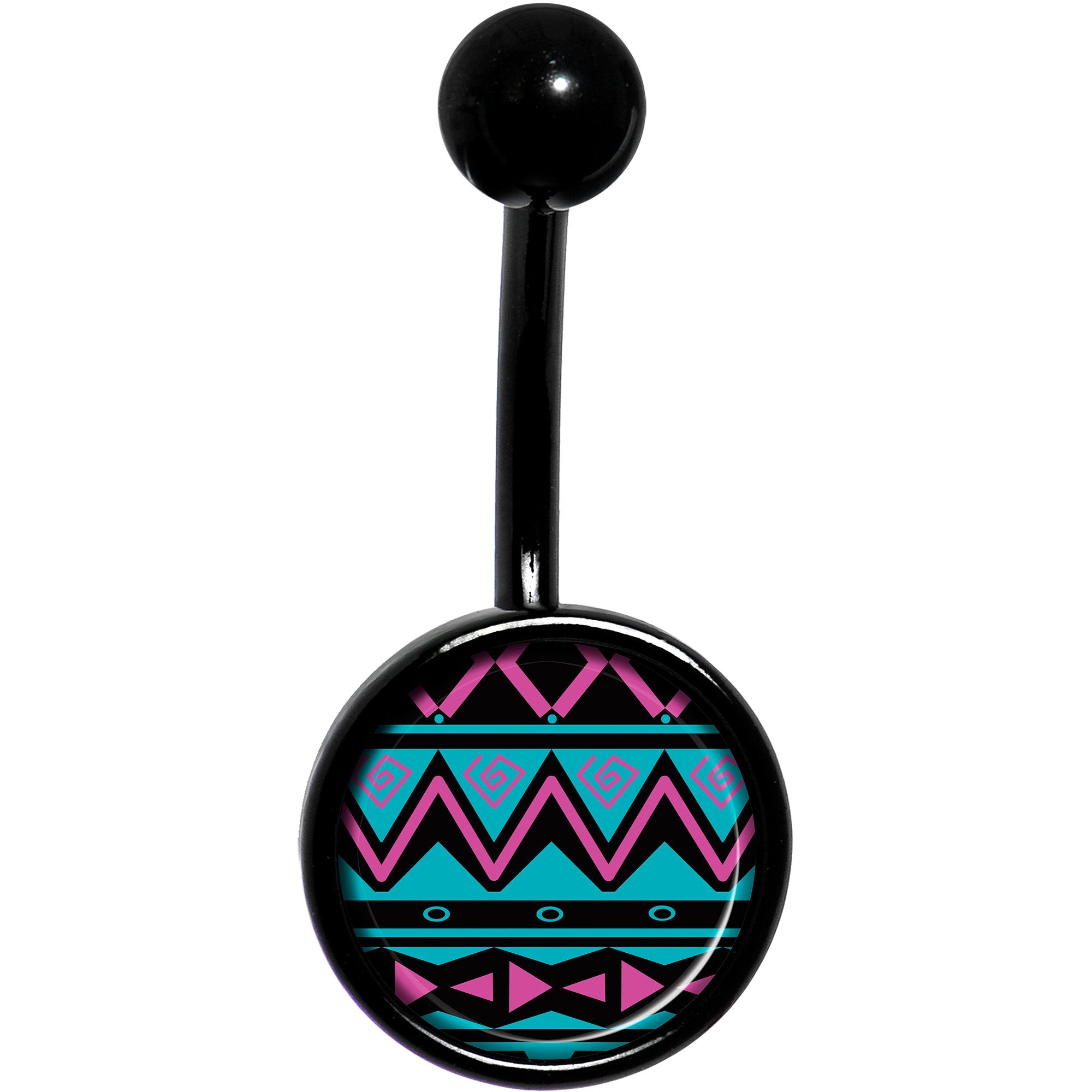 Pink Teal Tribal Pattern Black Stainless Steel Belly Ring lightweight comfortable