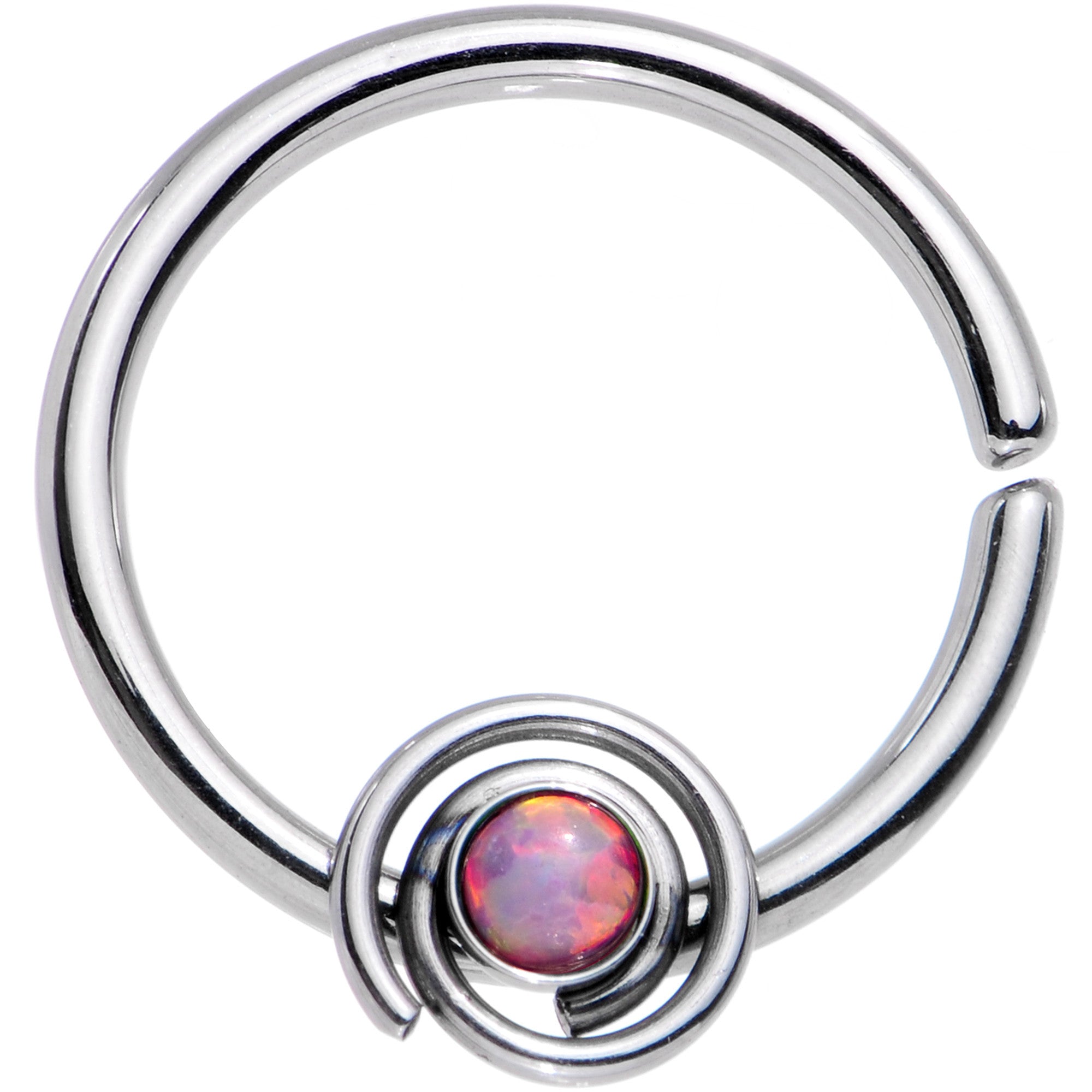 16G 3/8 Pink Synthetic Opal Swirl Set Circular Ring