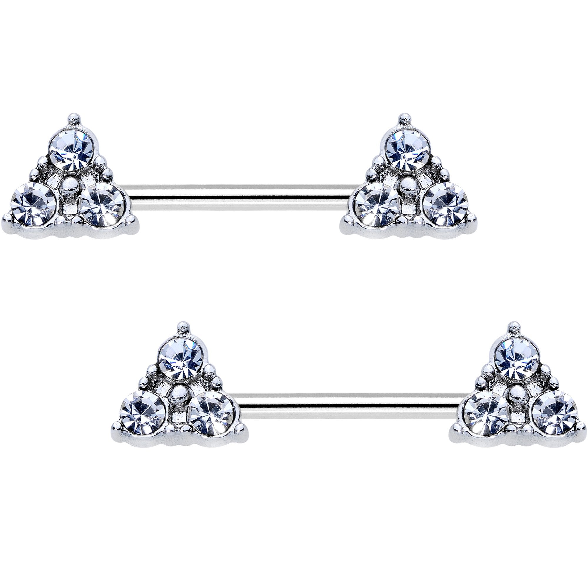 3/8 Clear Gem Pyramid Trio Barbell Nipple Ring Set
