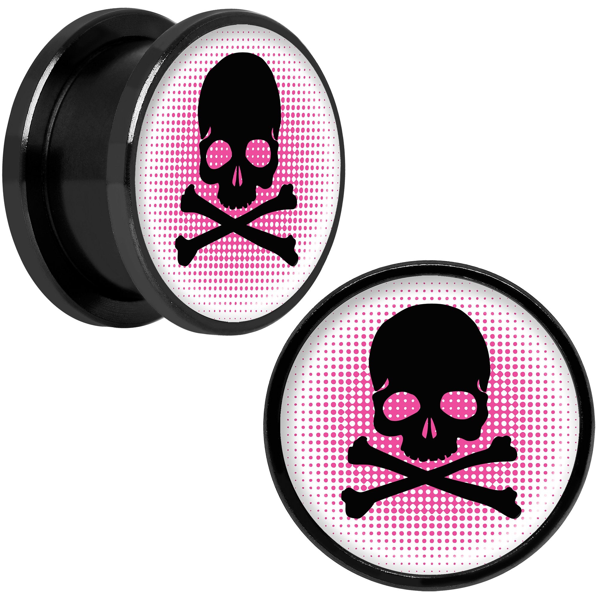 Pink Black Skull Black Anodized Screw Fit Plug Set 5/8