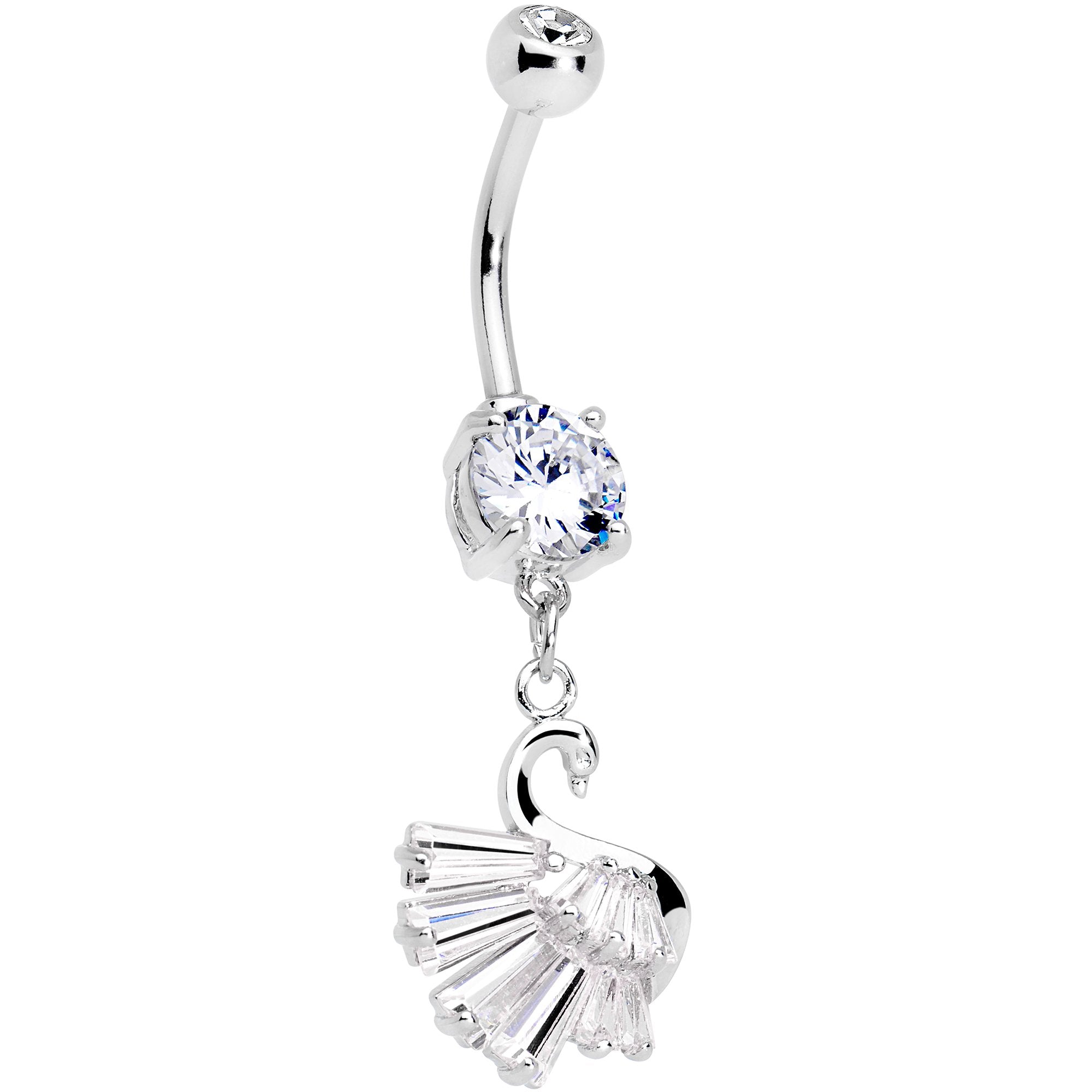 Clear Gem Swan Wings Dangle Belly Ring