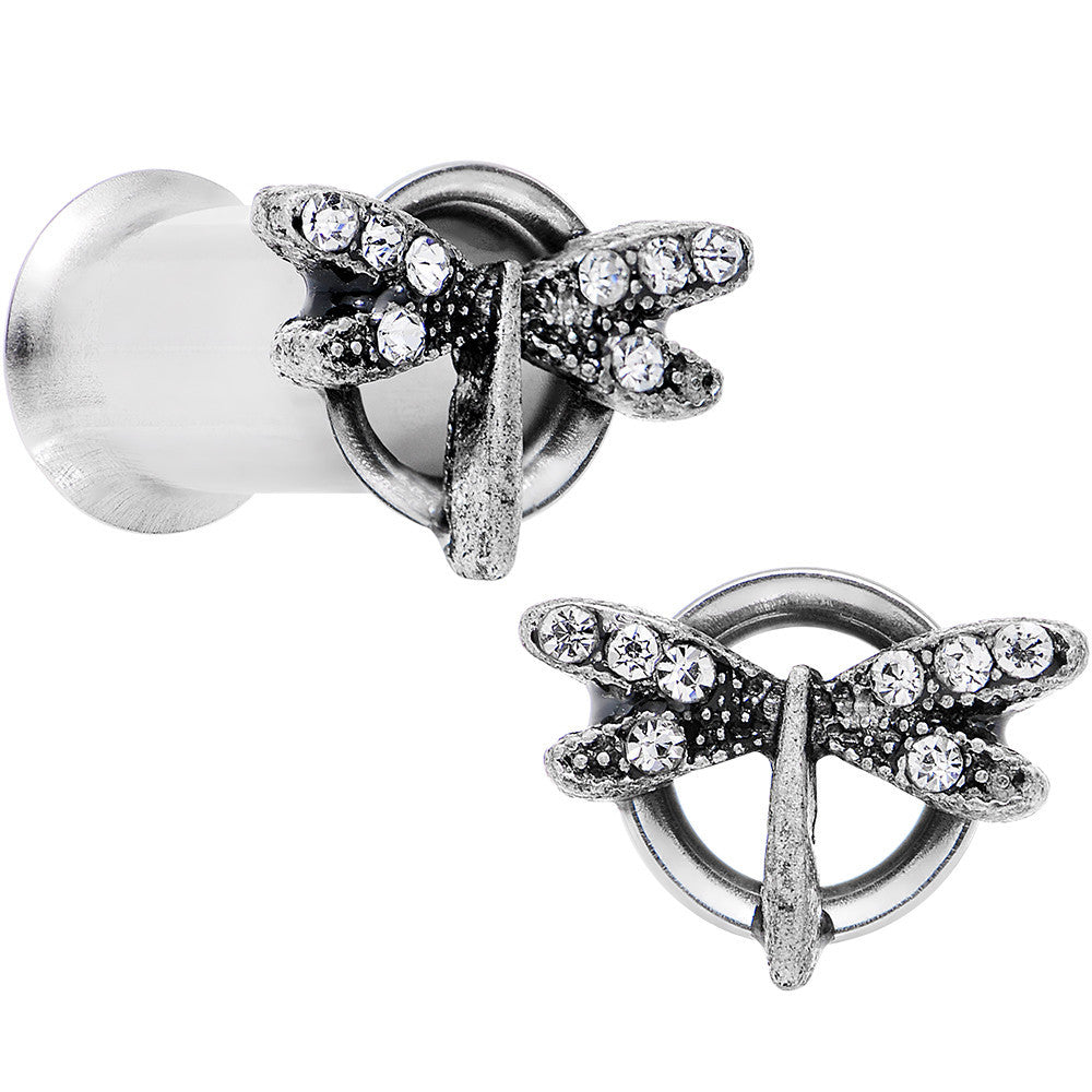 2G Clear Gem Steel Hi Sky Dragonfly Double Flare Tunnel Plug Set