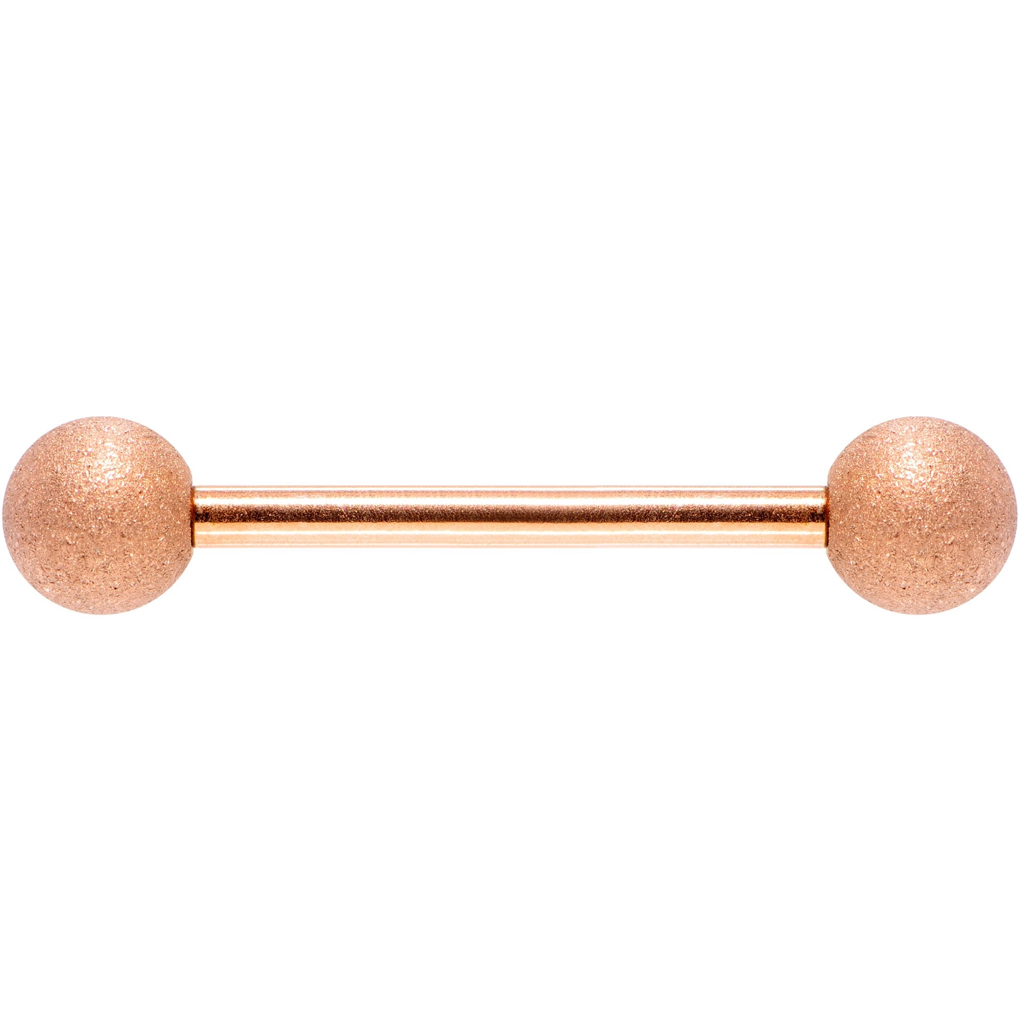 14G 5/8 Rose Gold Color PVD Sandblasted Barbell Tongue Ring