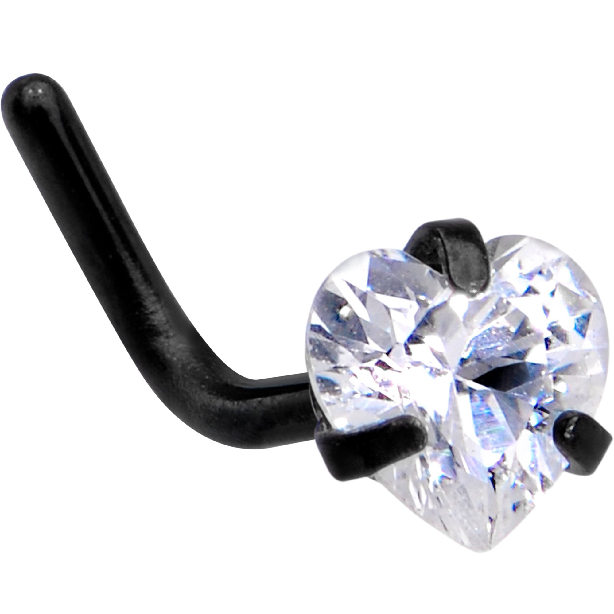 20G 1/4 Clear Heart 3mm CZ Gem Black IP L-Shape Nose Ring