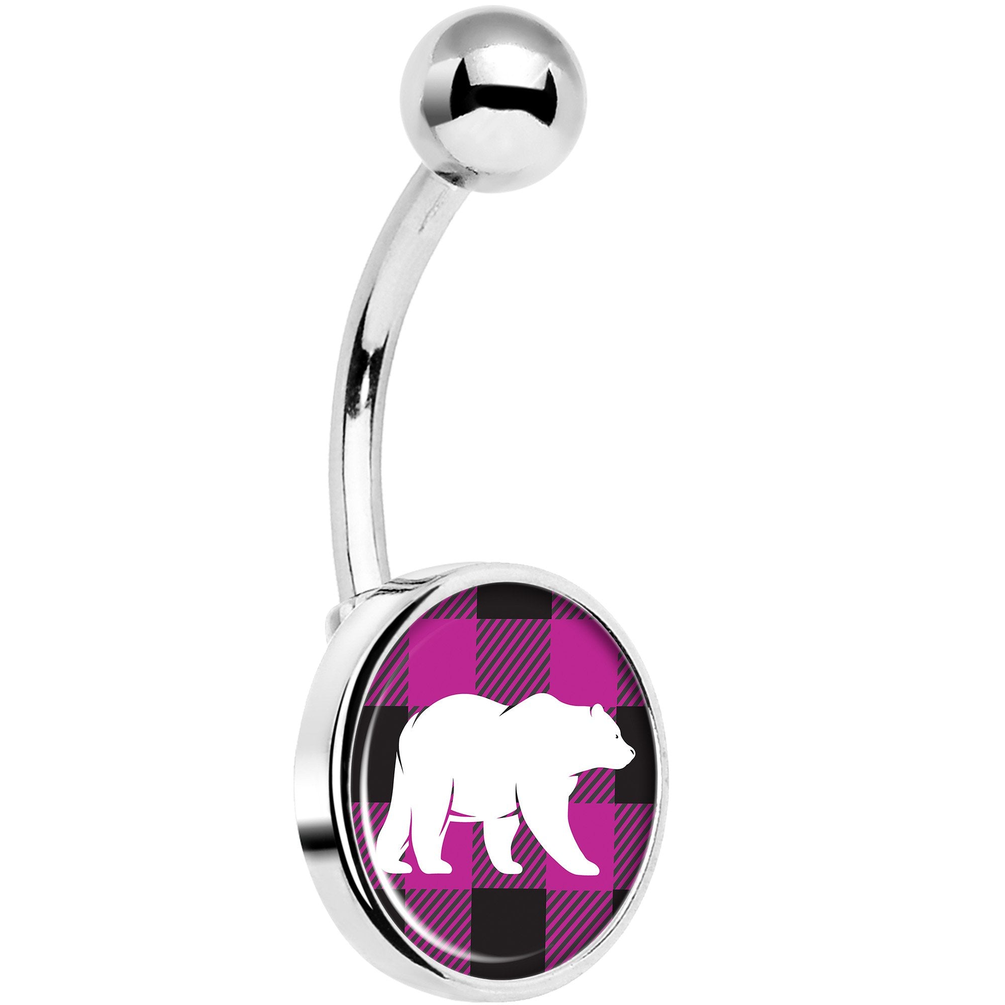 Pink Black Plaid Polar Bear Hypoallergenic Stainless Steel Belly Ring