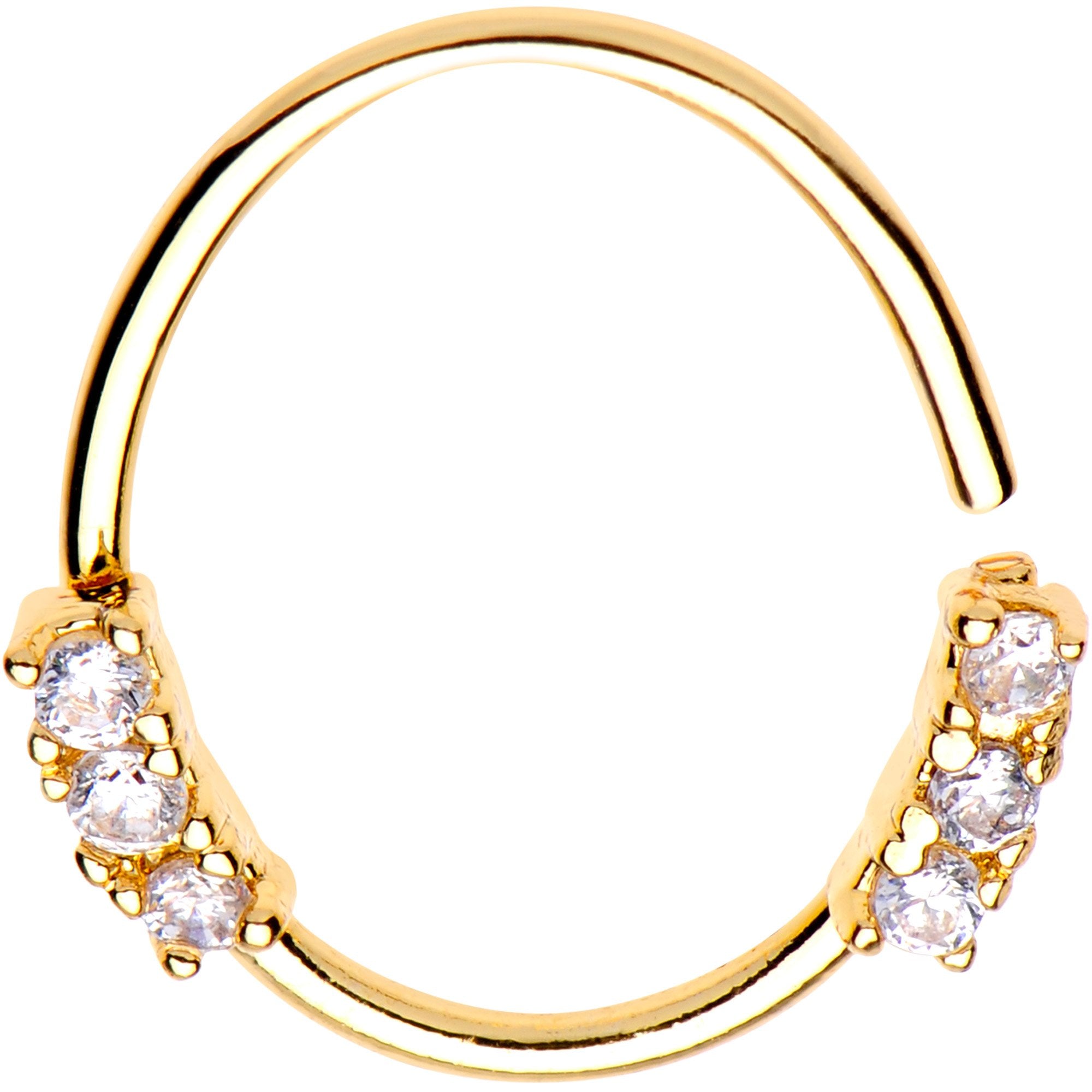 20G 3/8 Clear Gem Gold Tone Circular Closure Ring