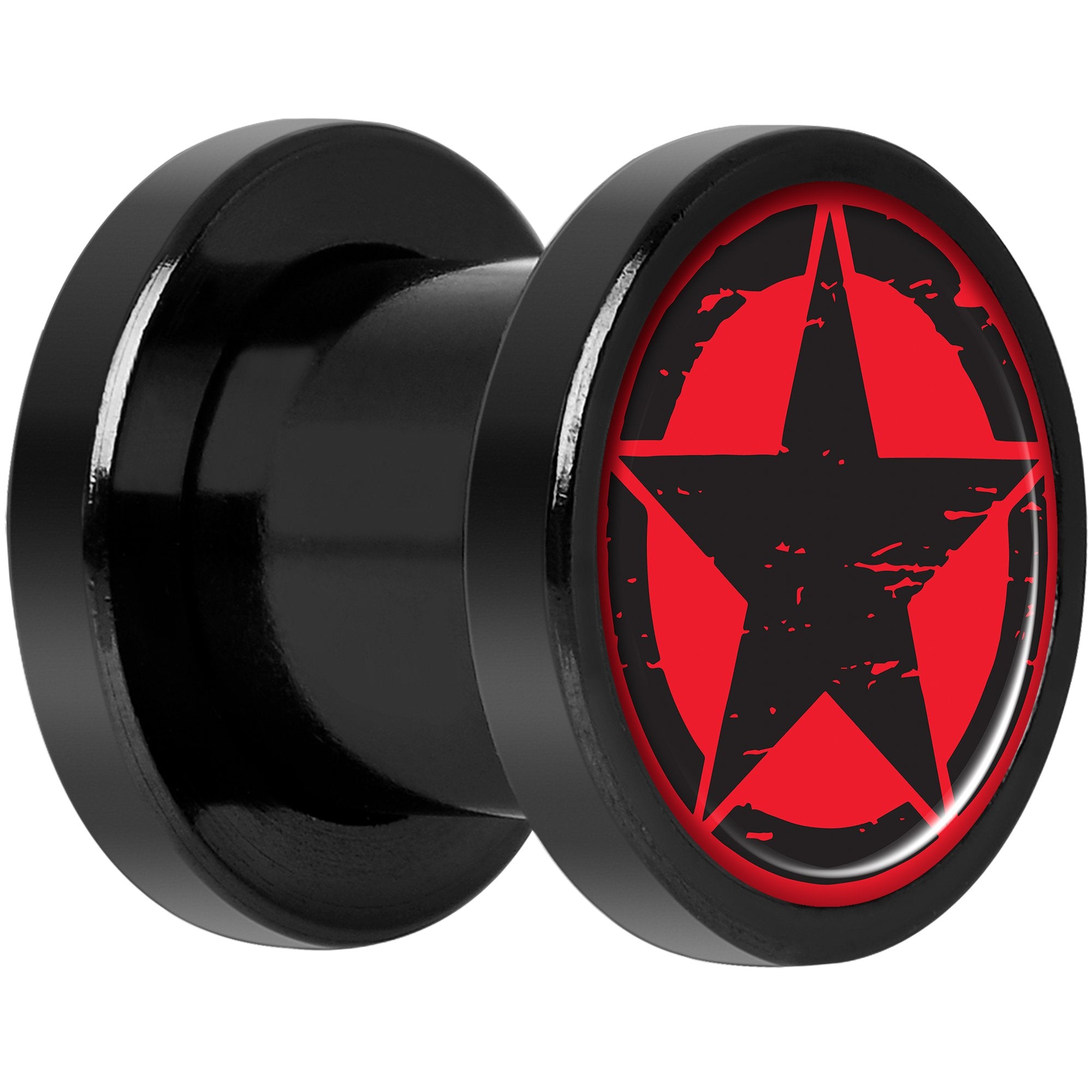 Black Red Distressed Star Black Anodized Screw Fit Plug Set 0G