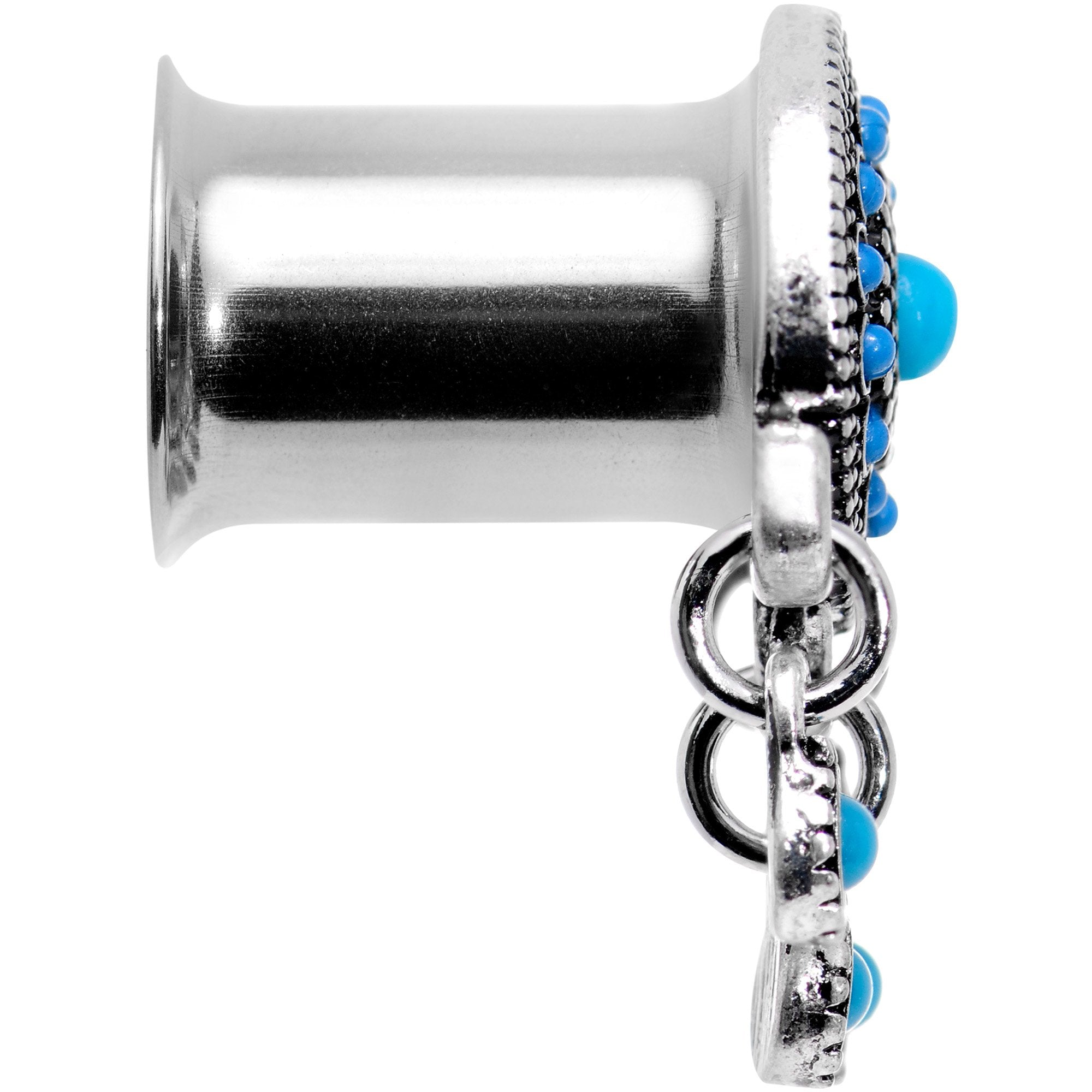 Southwest Blue Drum Dreamcatcher Dangle Double Flare Plug Set 6mm to 25mm