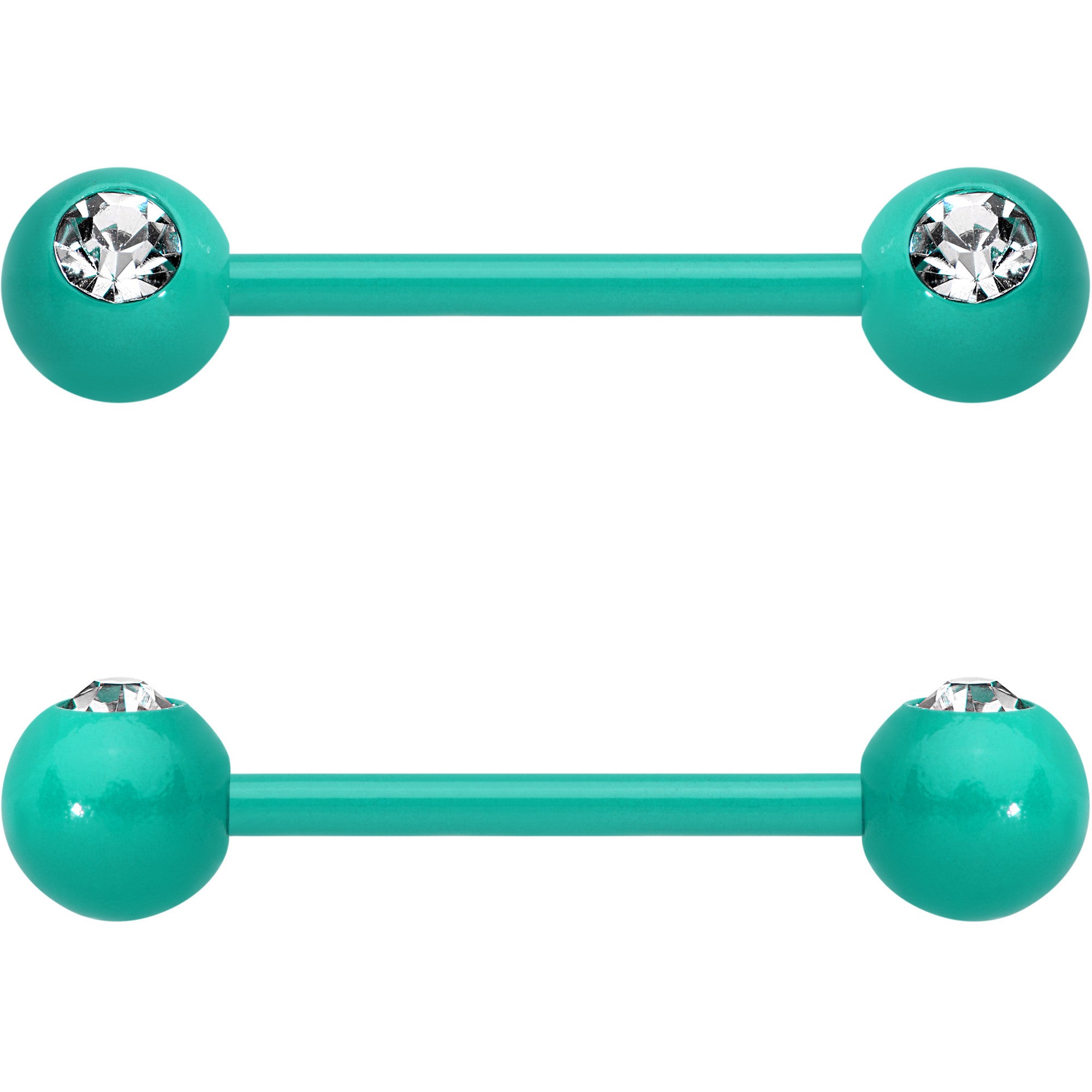 14G 5/8 Clear Gem Green Acrylic Over Steel Nipple Barbell Set