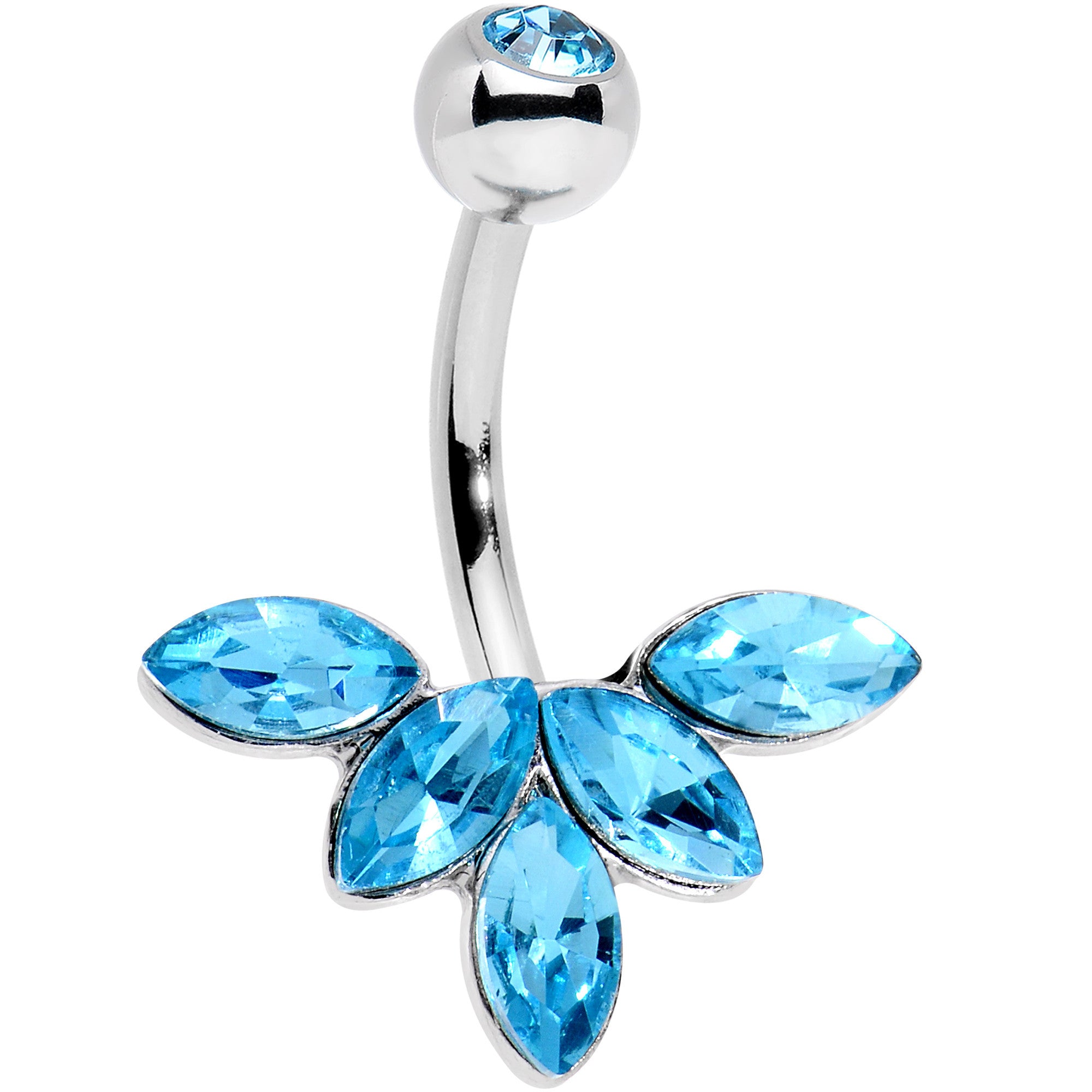 Aqua Gem Lovely Petal Flower Belly Ring
