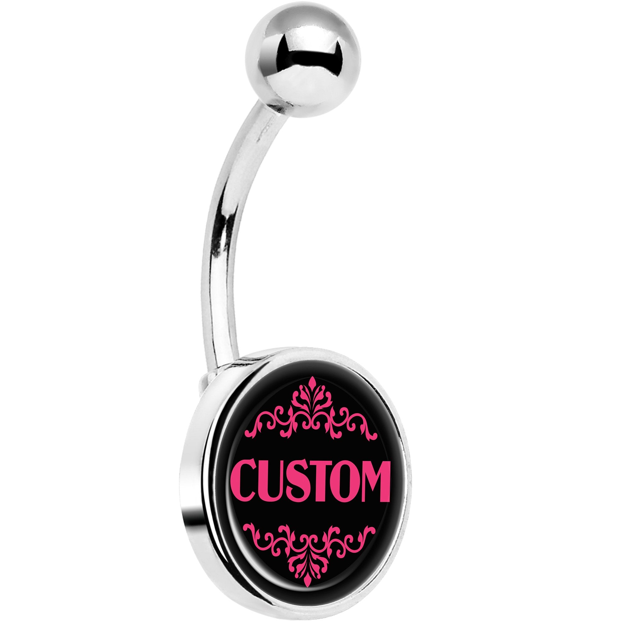 Custom Pink Personalized Name Hypoallergenic Stainless Steel Belly Ring