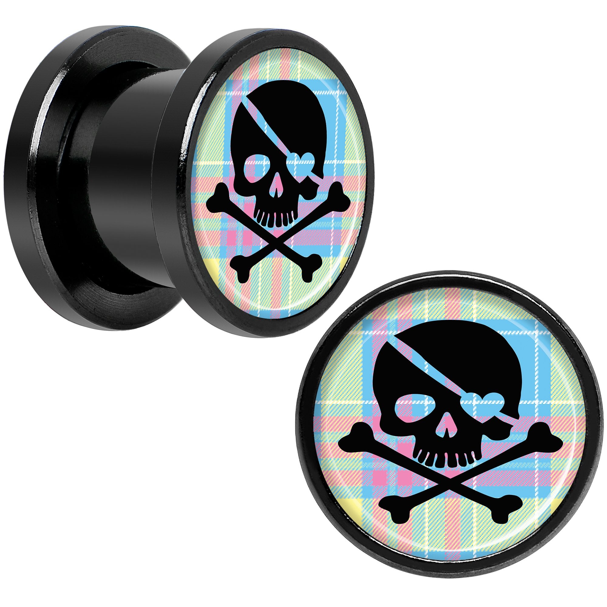 Pink Green Plaid Heart Skull Black Screw Fit Plug Set 00G