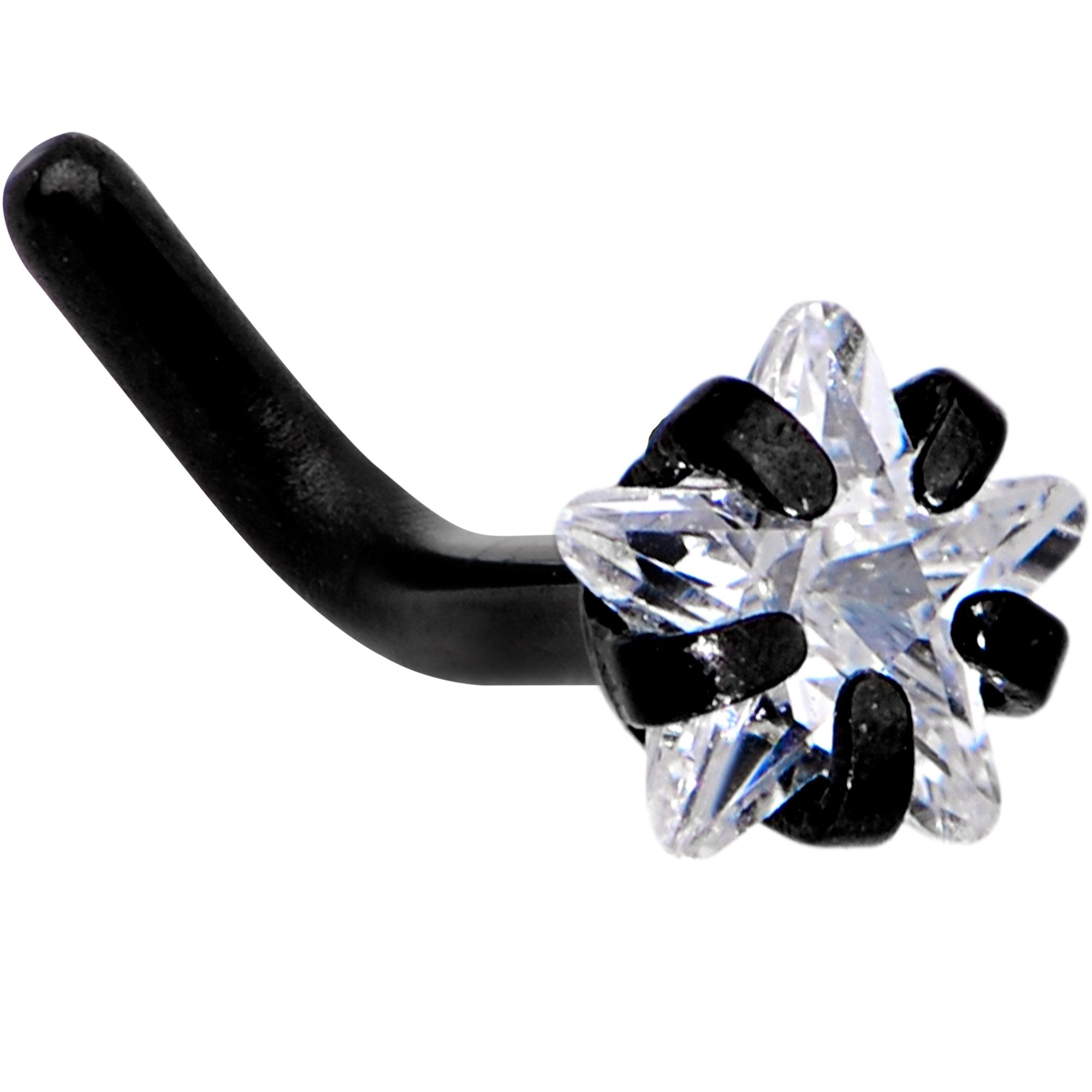 18G 1/4 Clear Star 3mm CZ Gem Black IP L-Shape Nose Ring