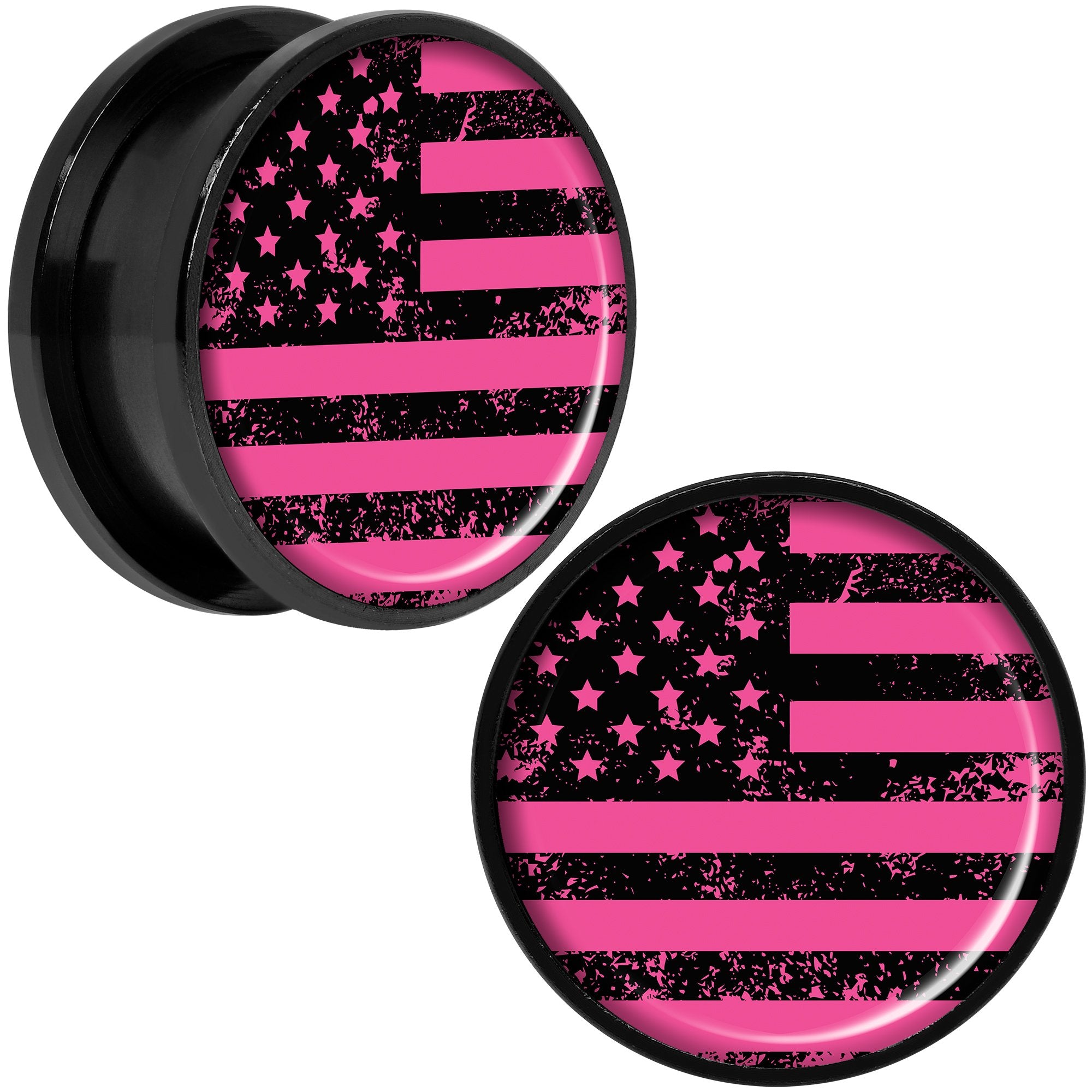 Pink American Flag Black Anodized Screw Fit Plug Set 20mm