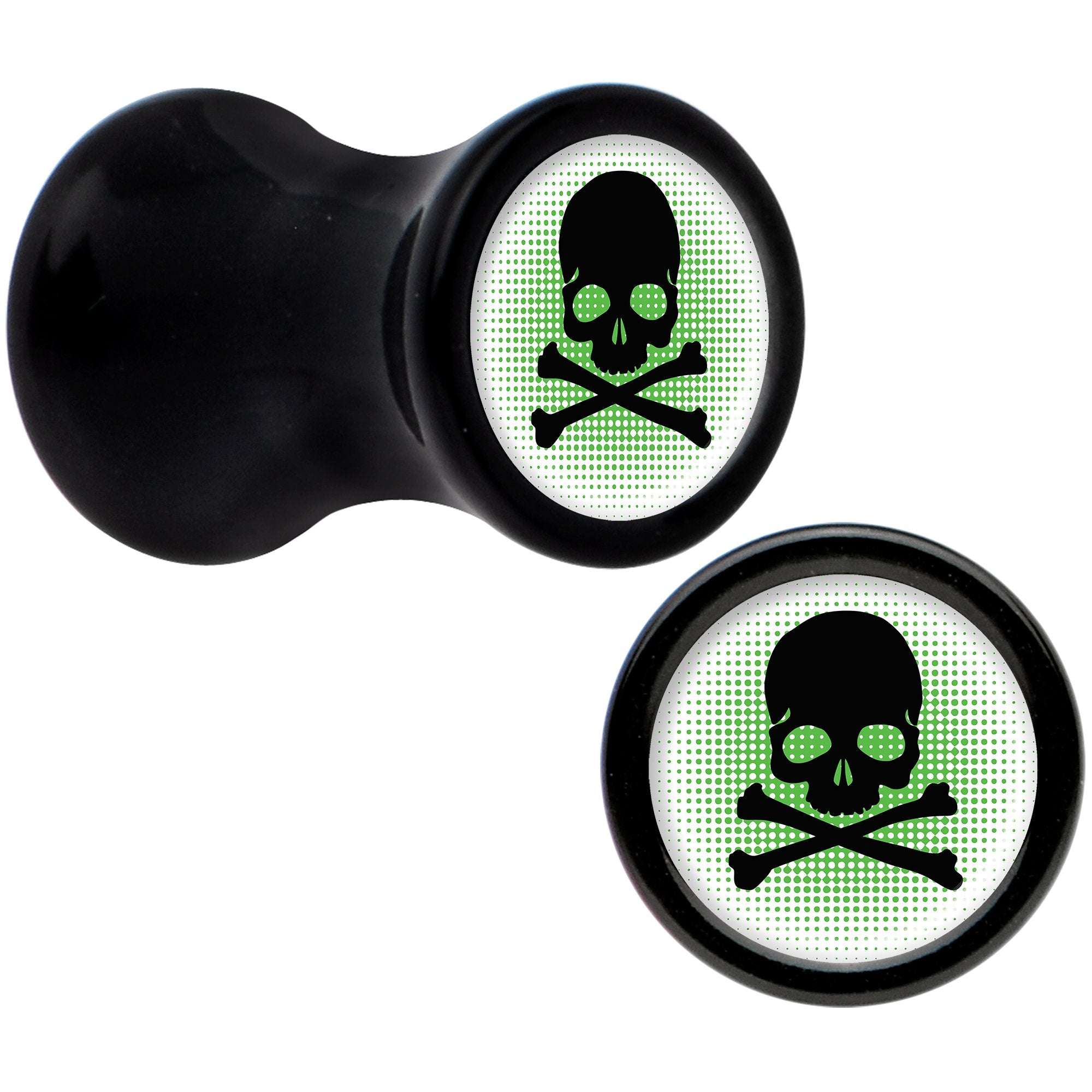 Black Acrylic Green Black Skull Saddle Plug Set 4G