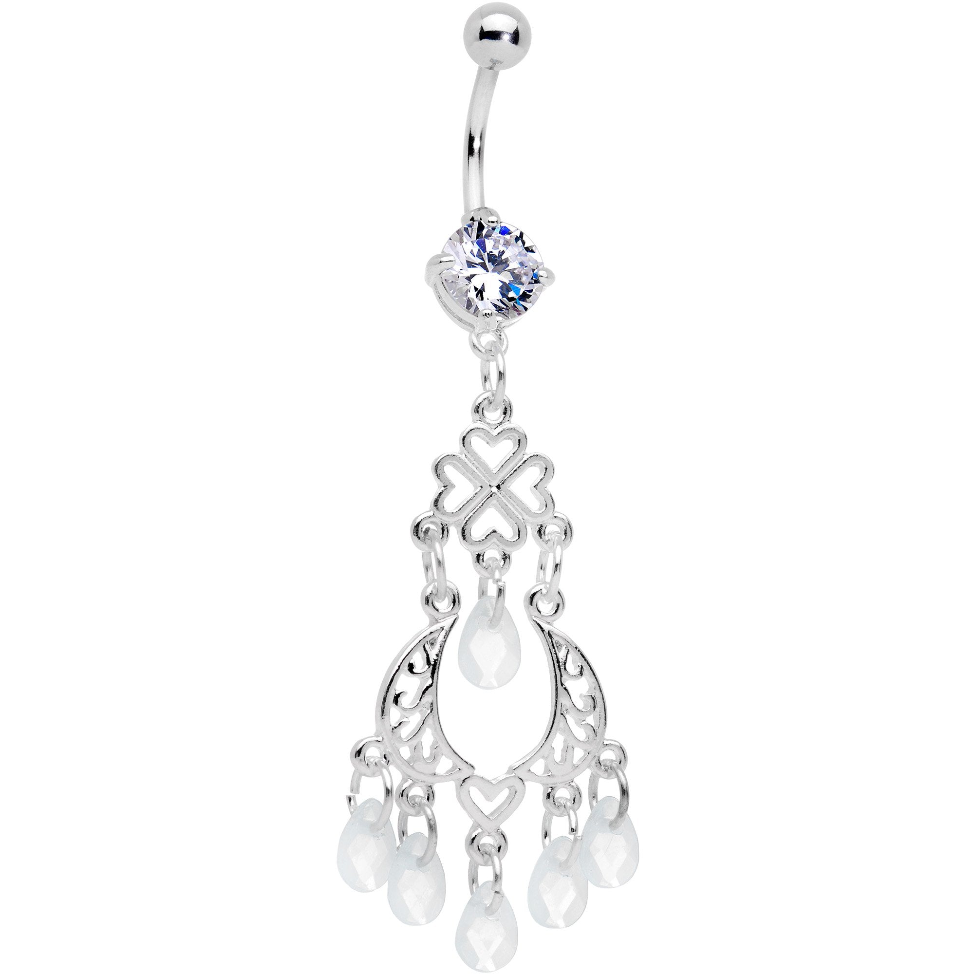 Clear Gem Clover Chandelier Dangle Belly Ring