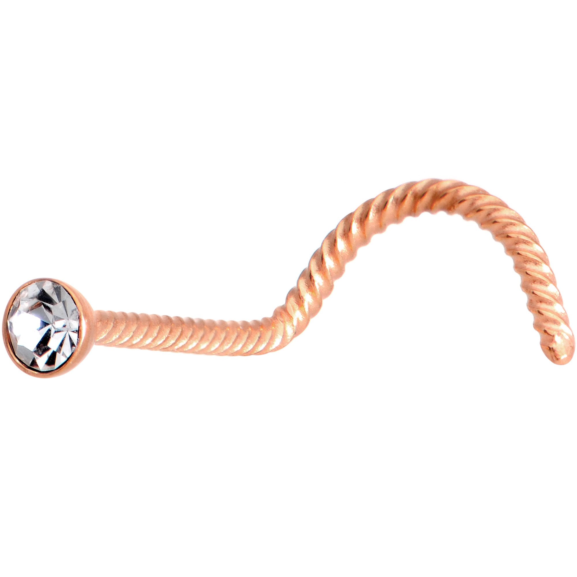 Clear 2mm Gem Inlay Rose Gold IP Twisted Left Nose Screw