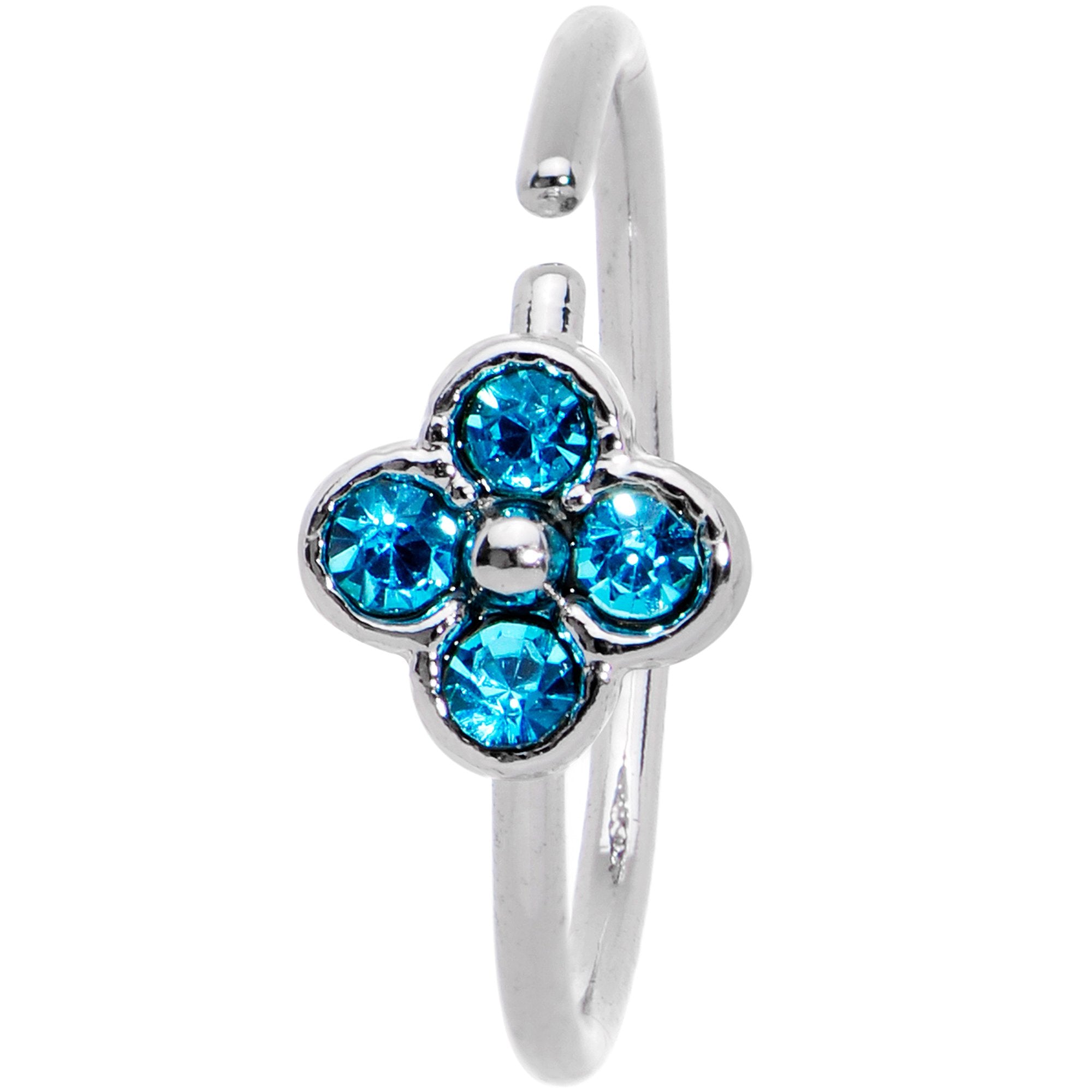 20G 3/8 Blue Gem Star Flower Seamless Circular Ring