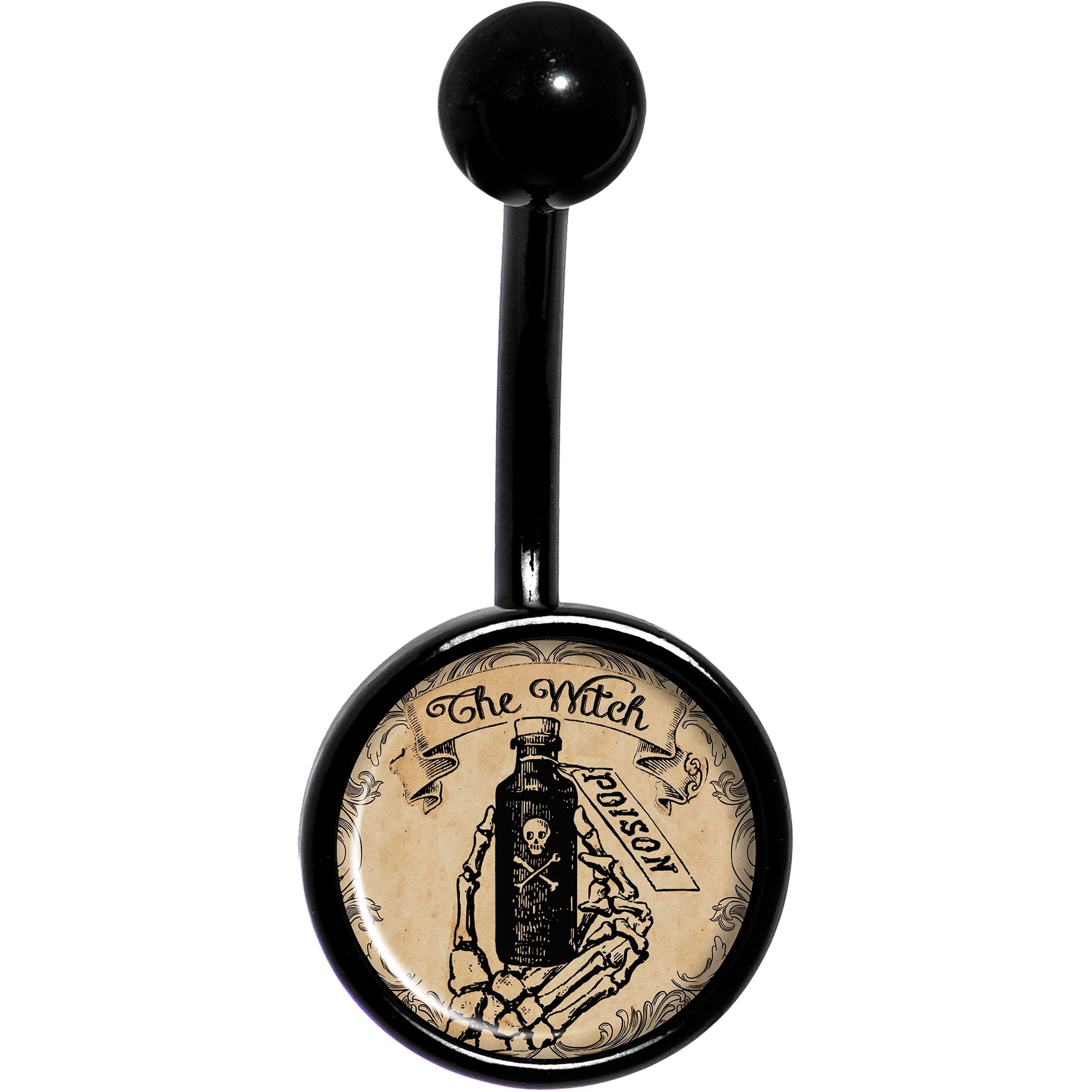 Witches Brew Poison Potion Halloween Black Stainless Steel Belly Ring lightweight comfortable