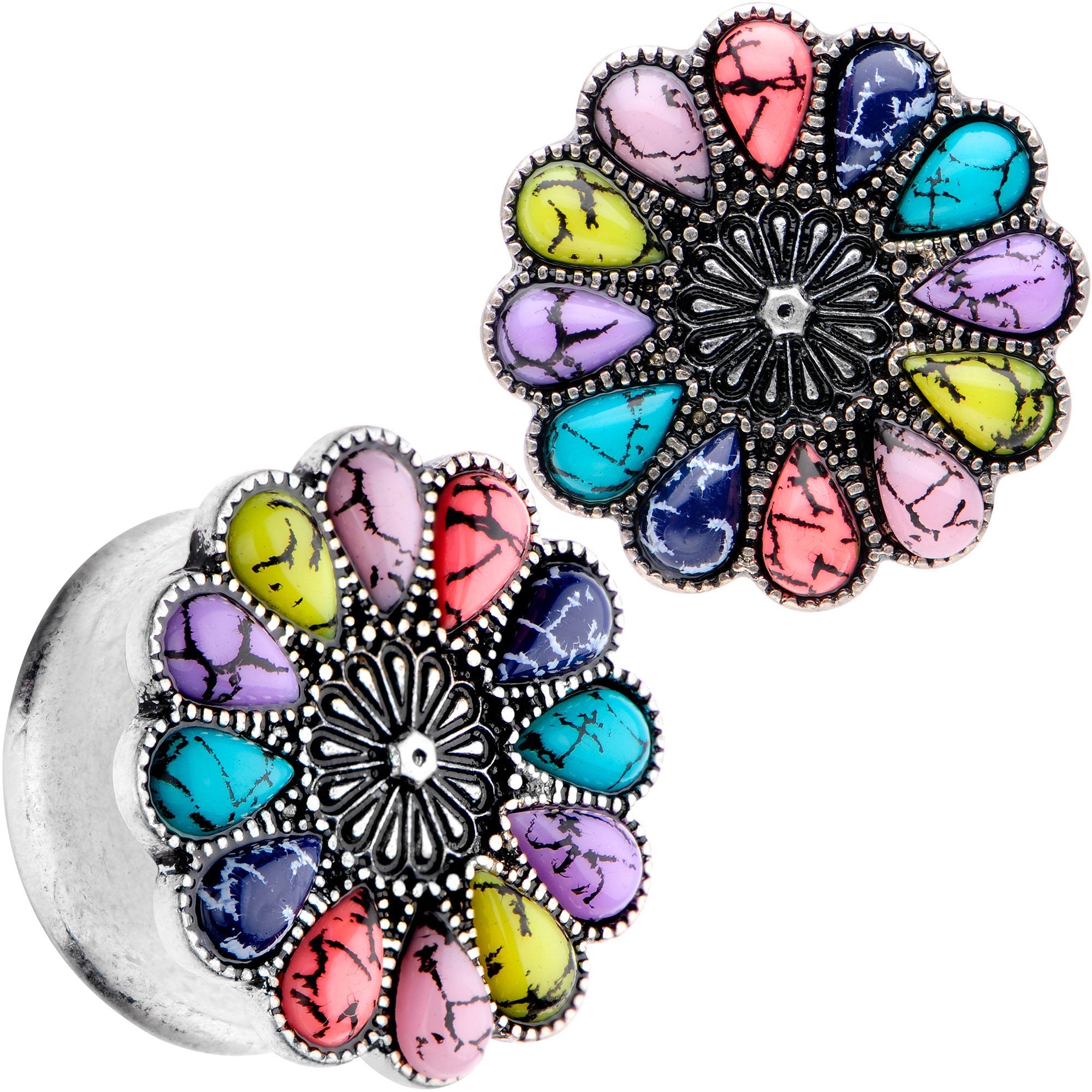 Southwestern Pinwheel Flower Double Flare Plug Set Set 2G to 22mm