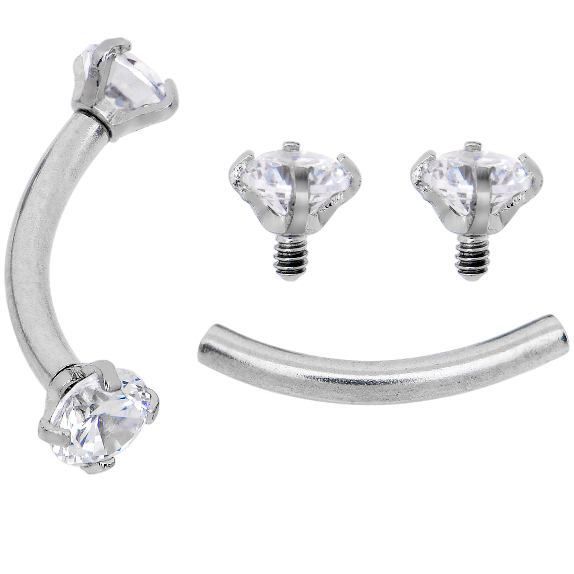 16G 5/16 CZ Gem Internally Threaded Curved Eyebrow Ring Pack Set of 8