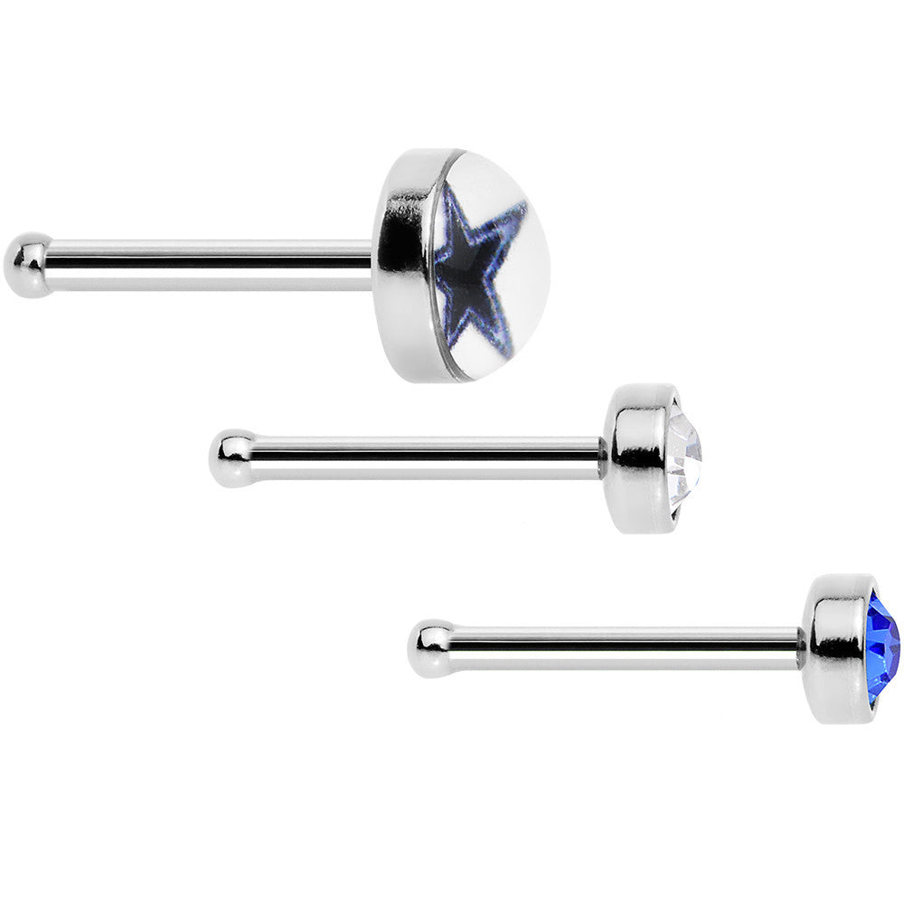 20G Licensed NFL Dallas Cowboys Logo Nose Bone 3 Pack Set