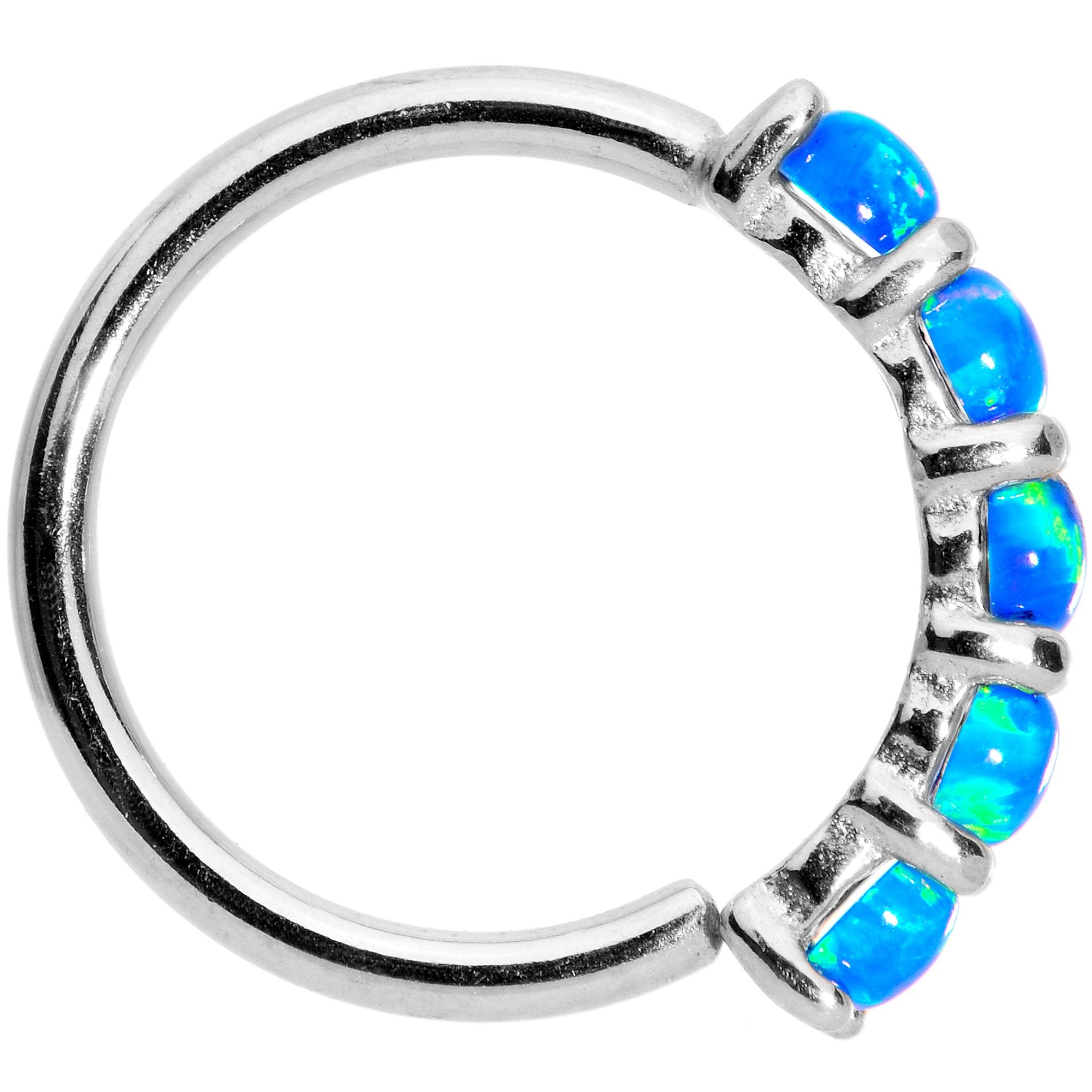 18G Blue Synthetic Opal 14k White Gold Seamless Circular Ring