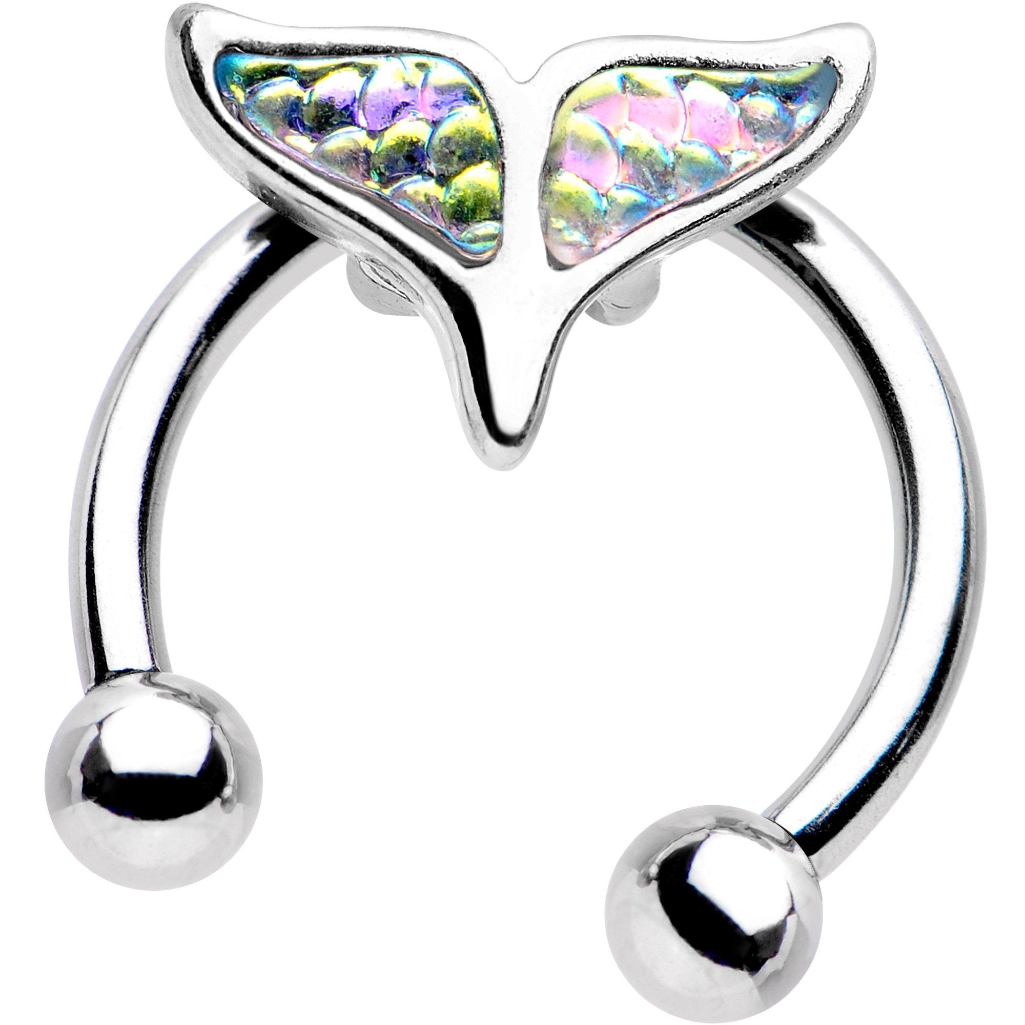 16G 5/16 White Mermaid Scale Tail Horseshoe Circular Barbell