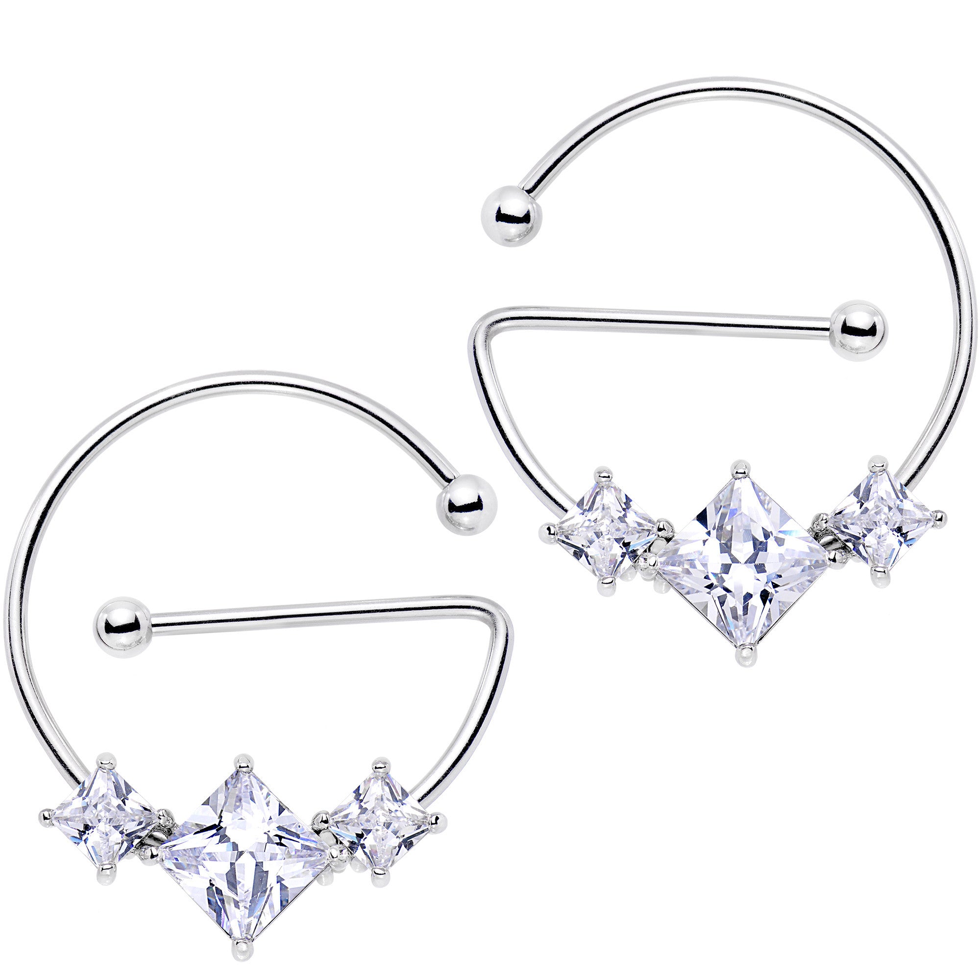 14G 5/8 Clear Gem Glam Trio Universal Nipple Ring Set