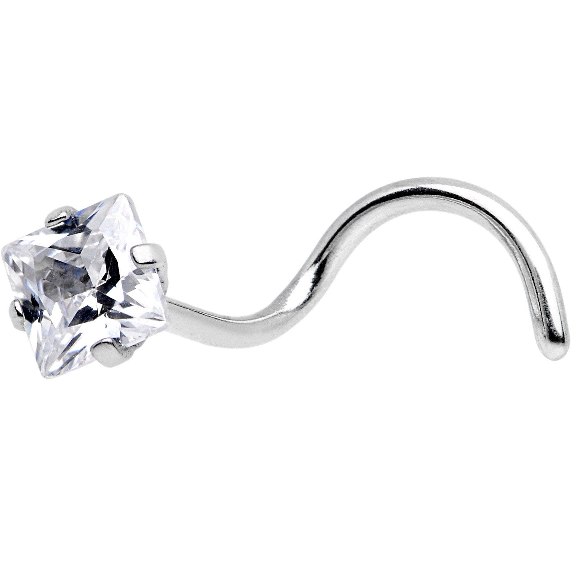 20G Clear CZ Gem Raised Rhombus Left Nose Screw
