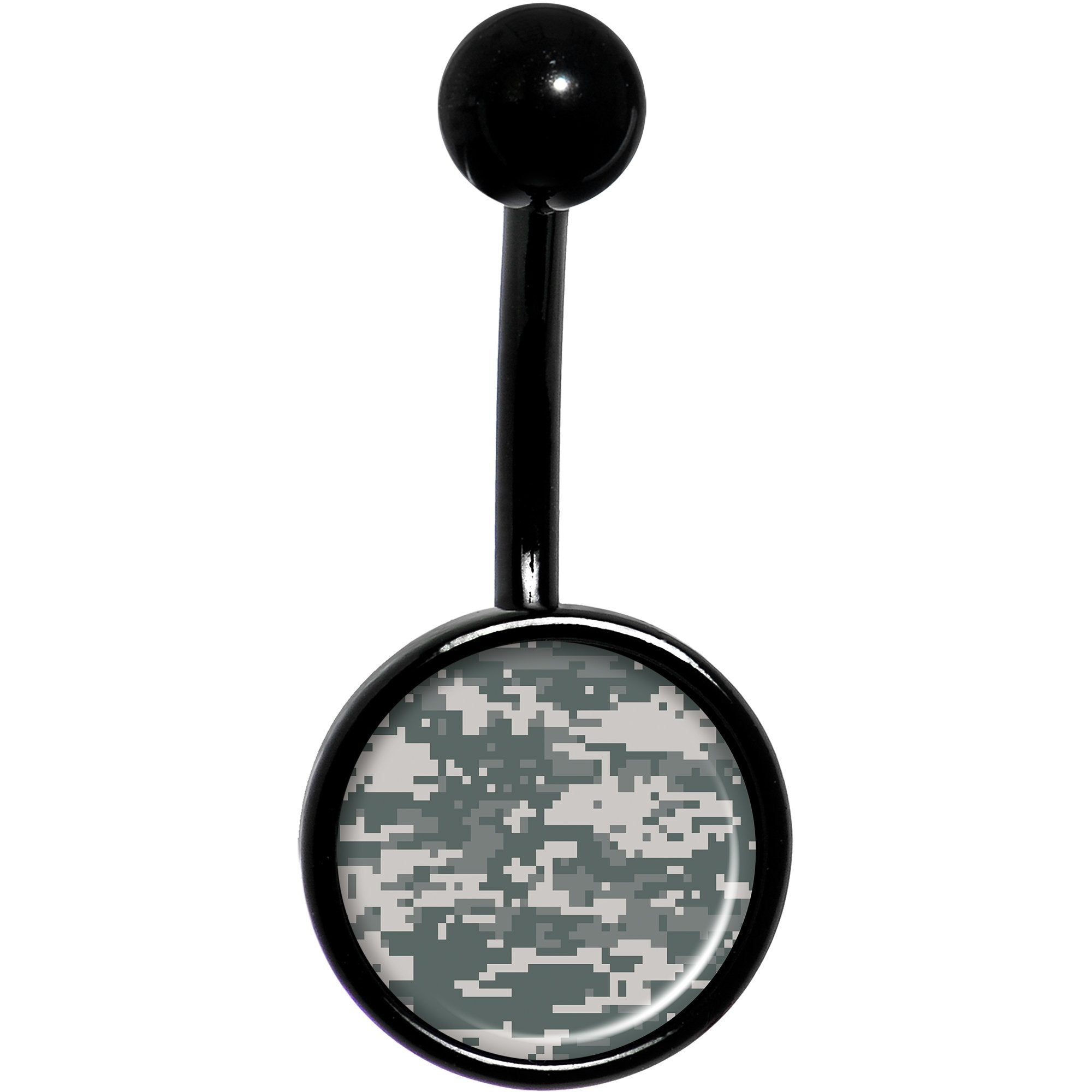 Digital Camo Print Black Stainless Steel Belly Ring lightweight comfortable