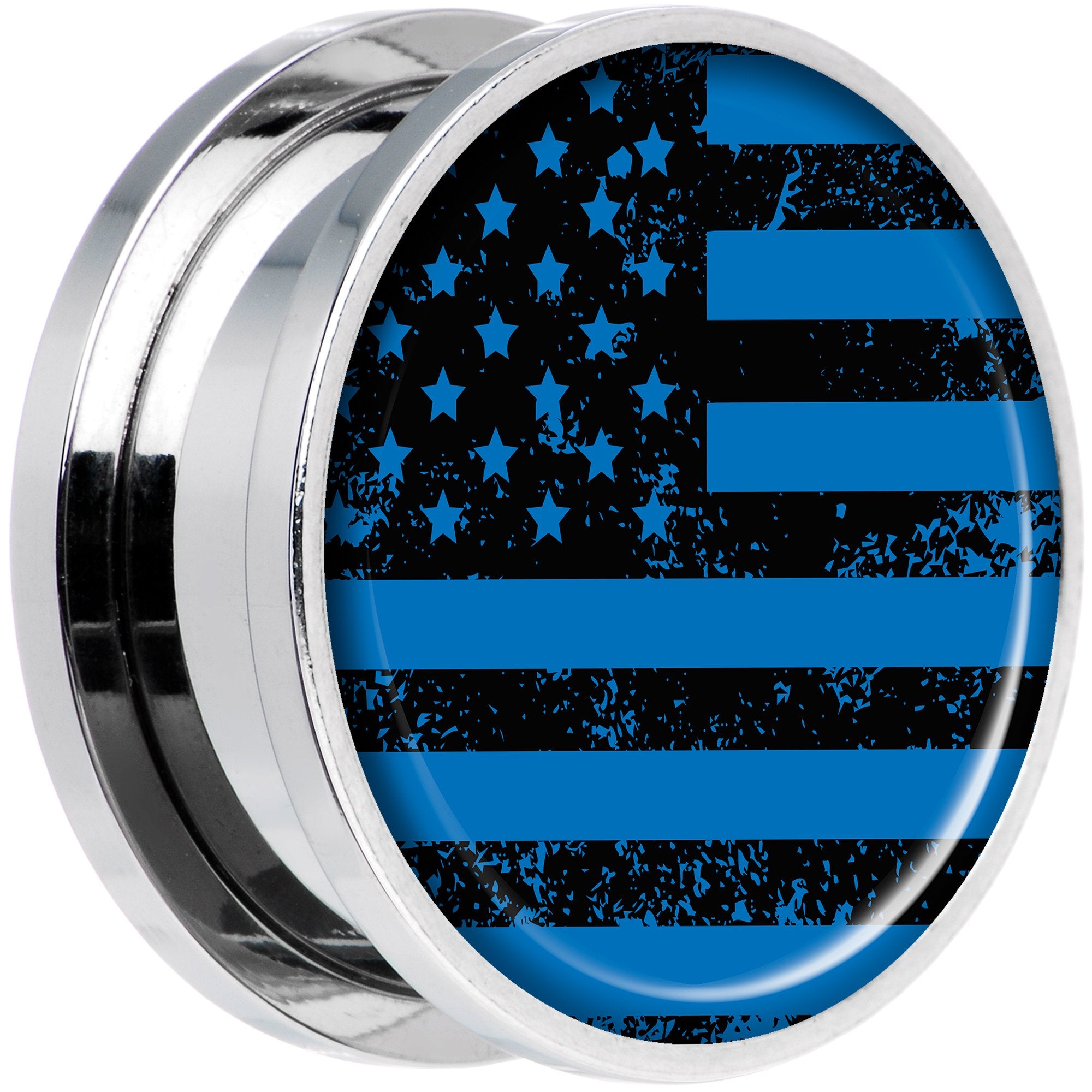 Blue American Flag Steel Screw Fit Plug Set 20mm