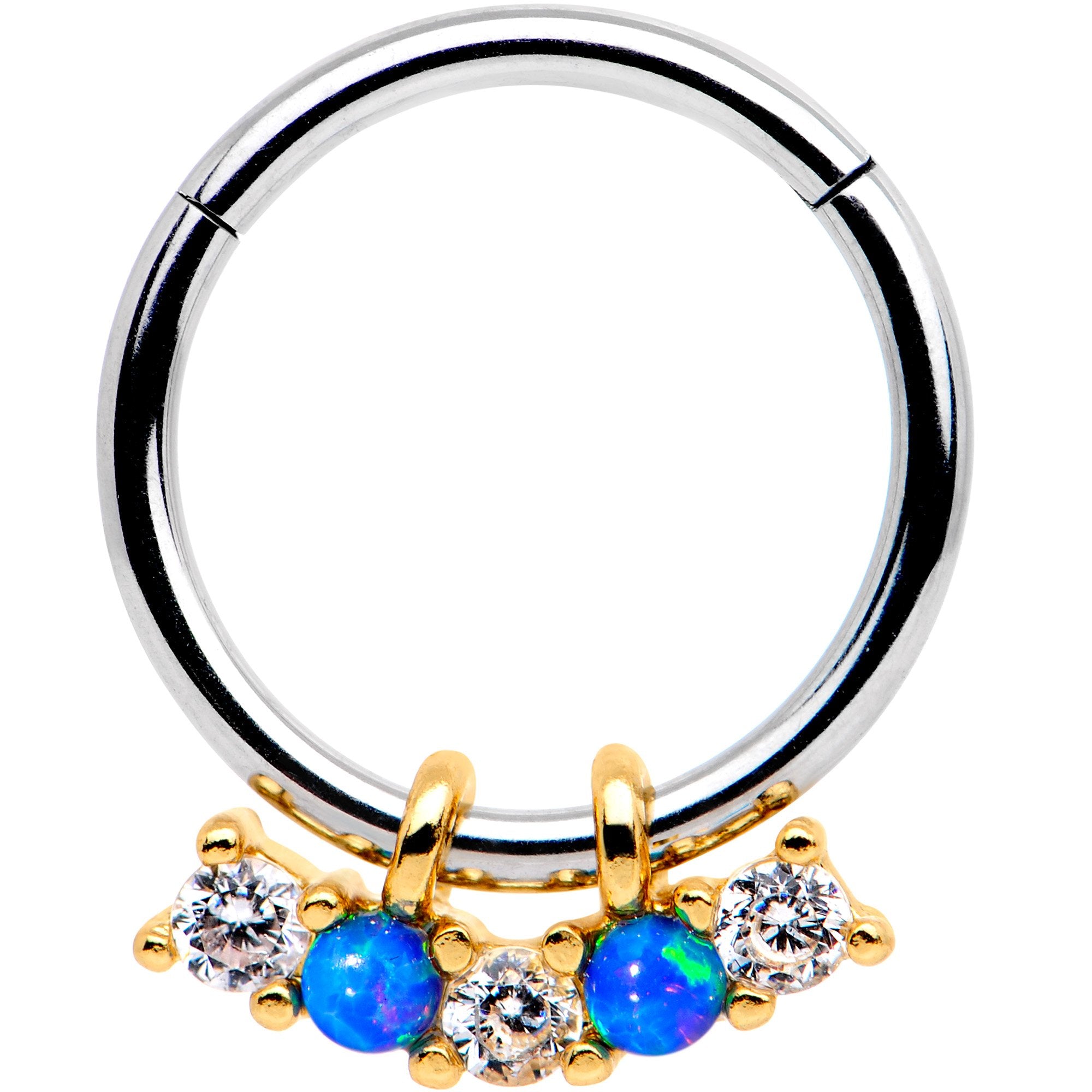 16G 5/16 Blue Synthetic Opal Dazzle Hinged Segment Ring