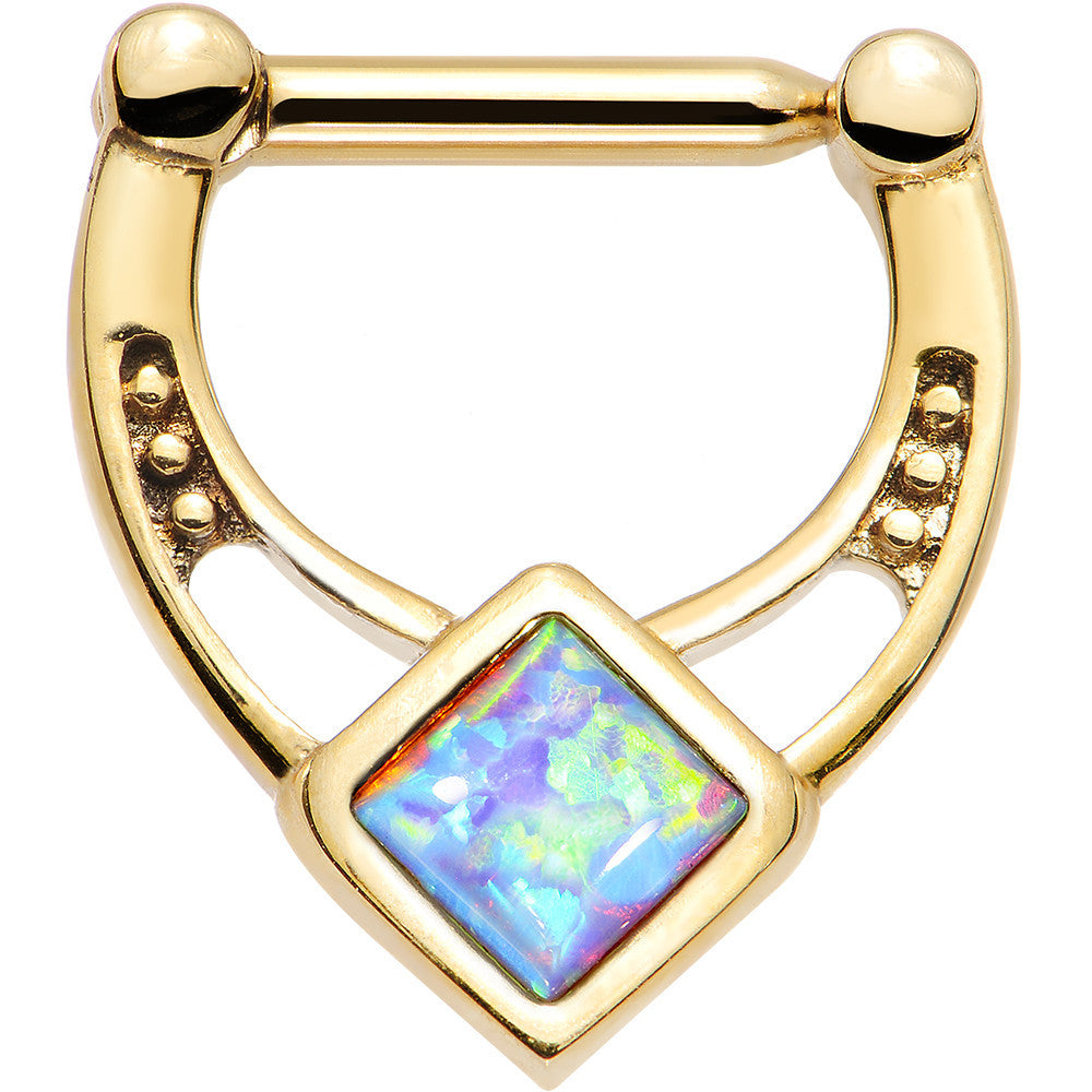 14G 5/16 Blue Faux Opal Gold PVD Glamour Septum Clicker