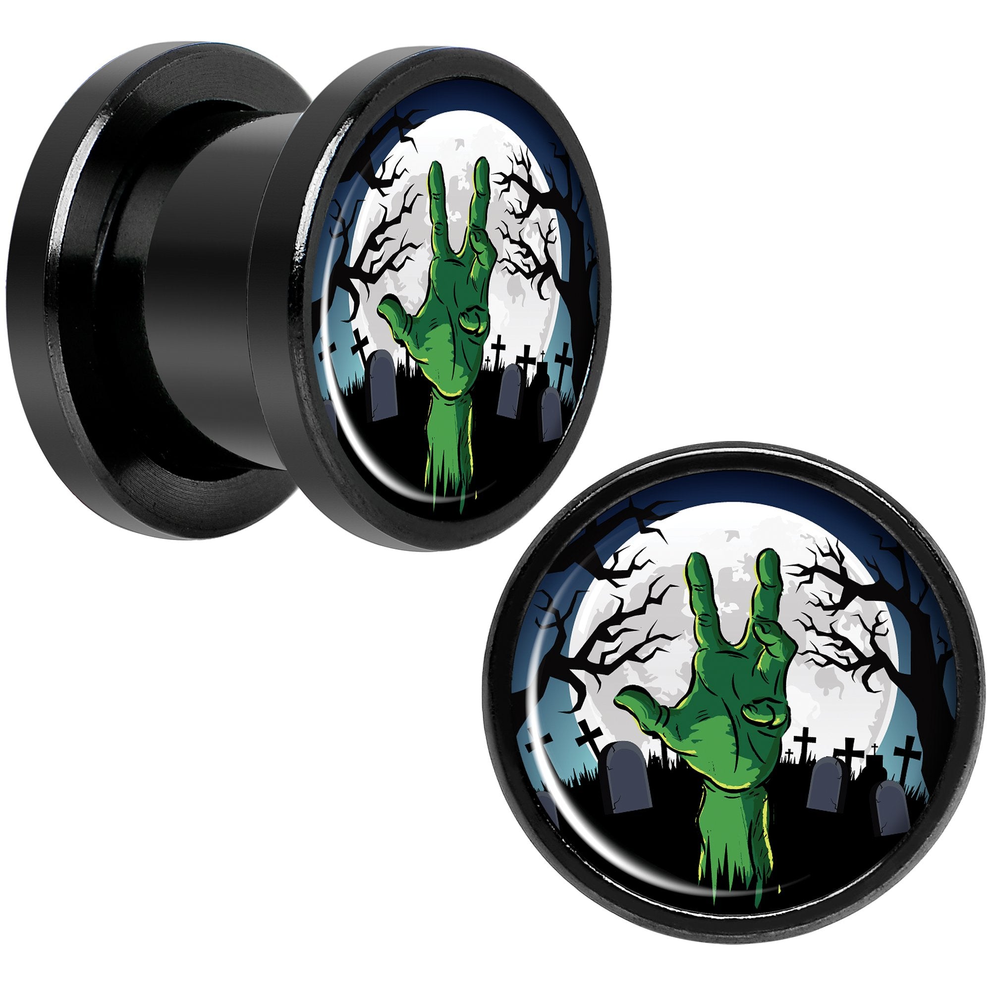 Cemetery Zombie Hand Halloween Black Anodized Plug Set 00G