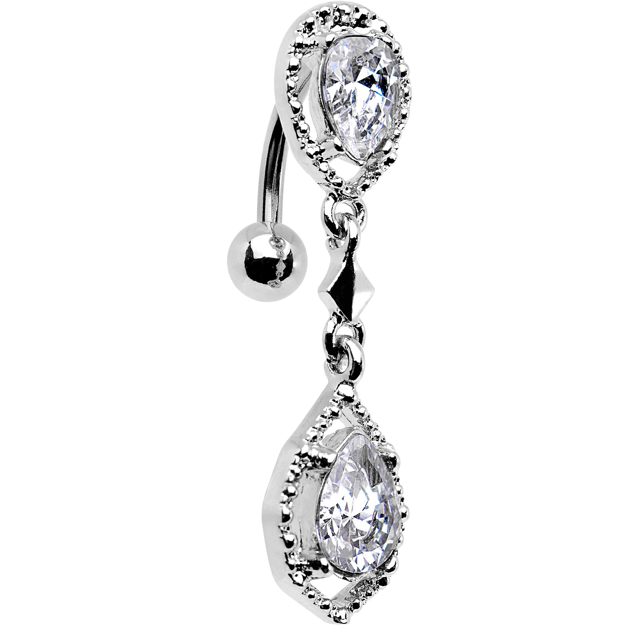 Clear Gem Twin Top Mount Dangle Belly Ring