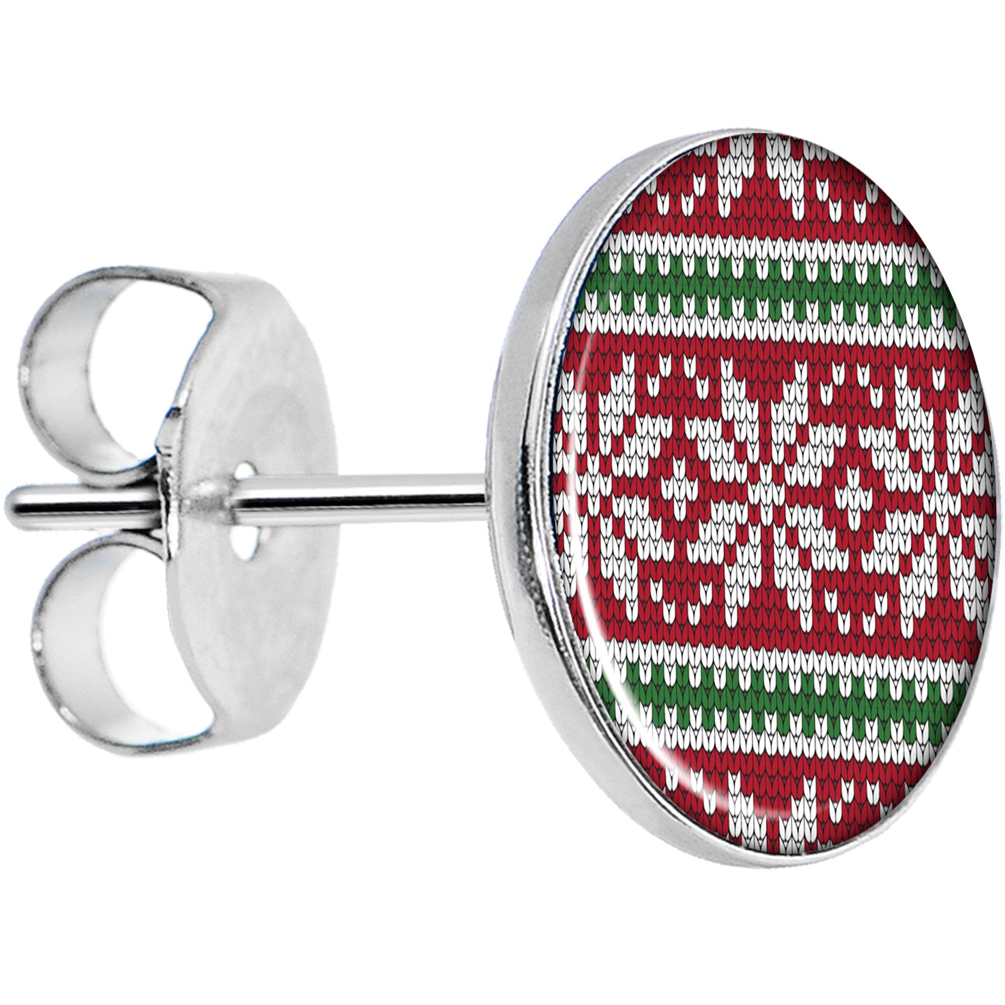 Red Green Christmas Sweater Stainless Steel Stud Earrings lightweight body jewelry