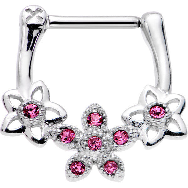16G 5/16 Pink Gem Field of Flowers Septum Clicker
