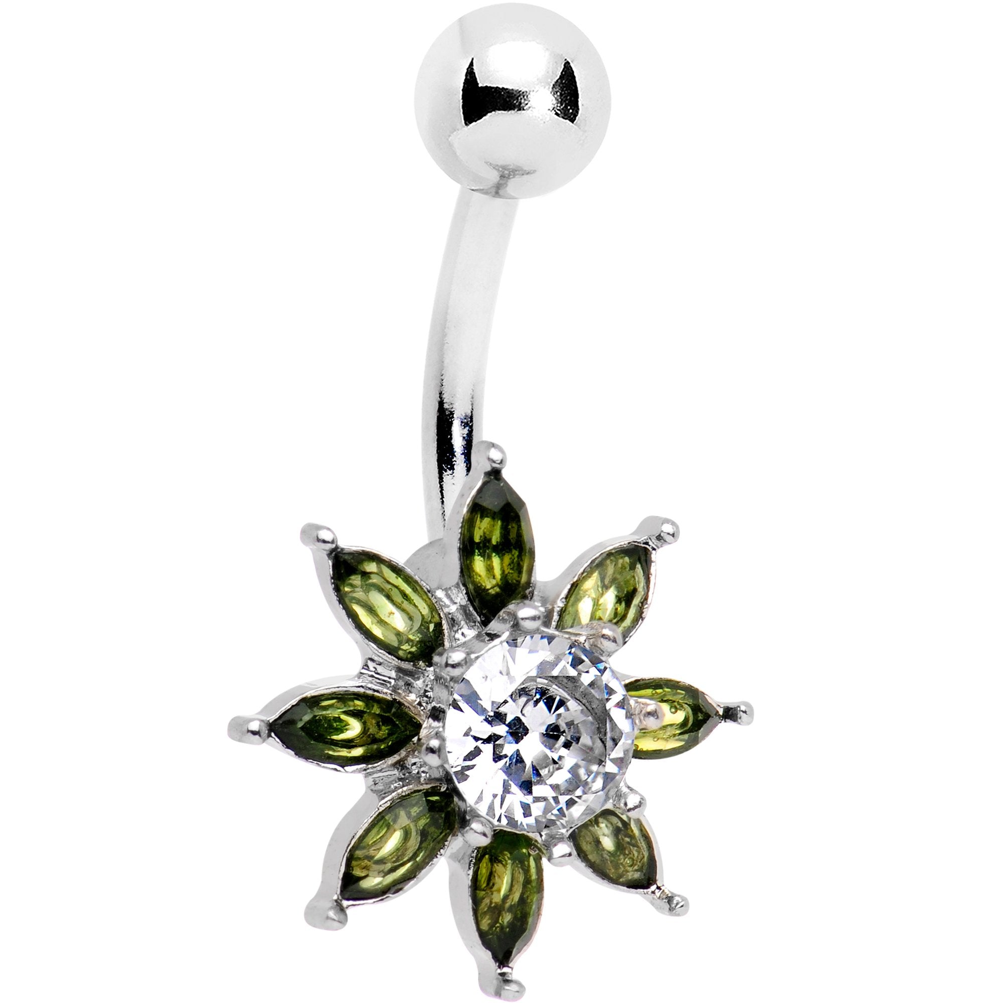 Clear Green Gem Flourishing Flower Belly Ring