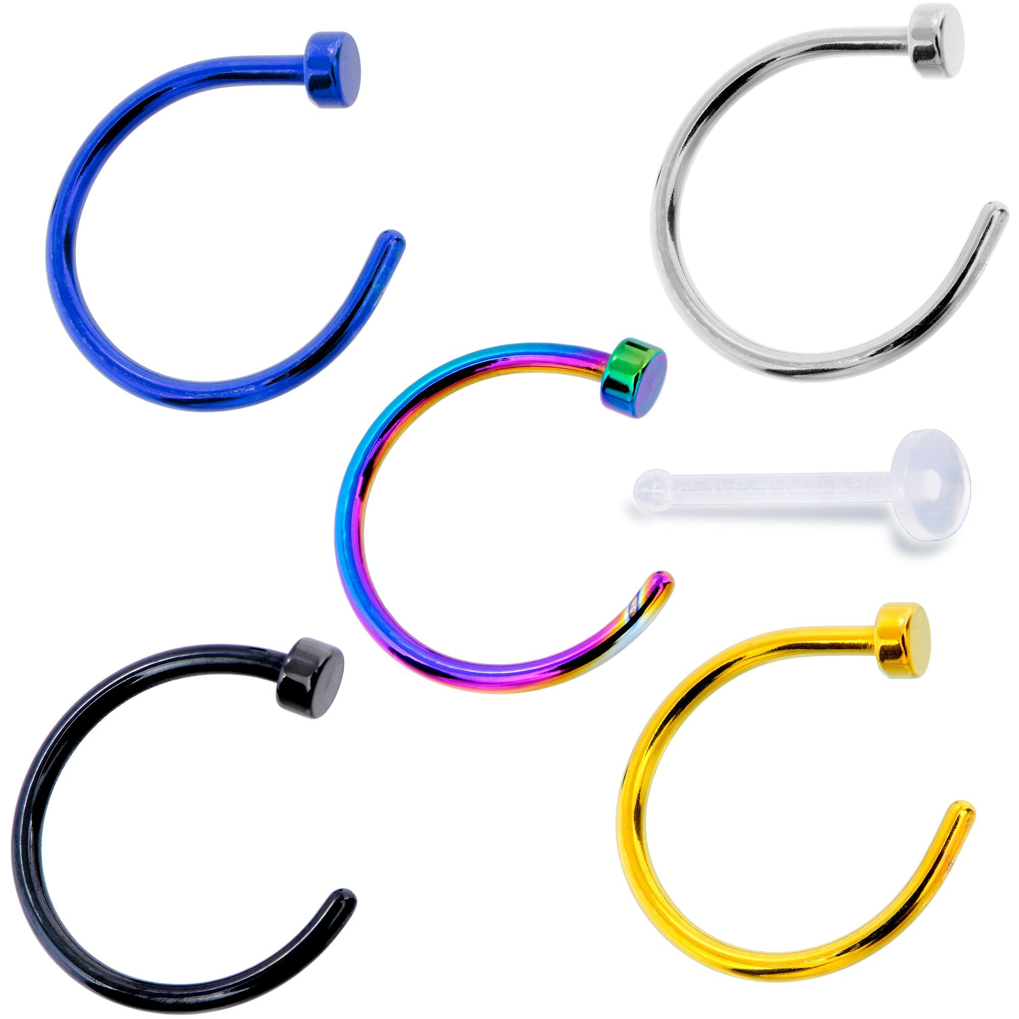 20G 5/16 Pack Set of 5 Assorted Stainless Steel Nose Hoop Rings