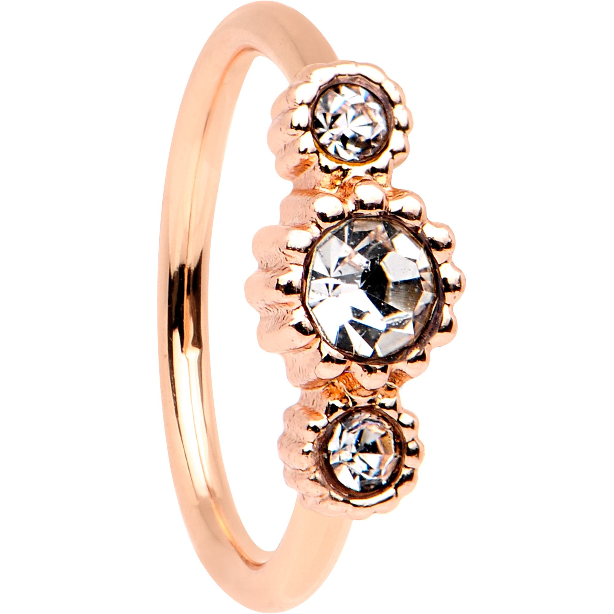20G Clear CZ Gem Rose Gold IP Triplet Seamless Circular Ring