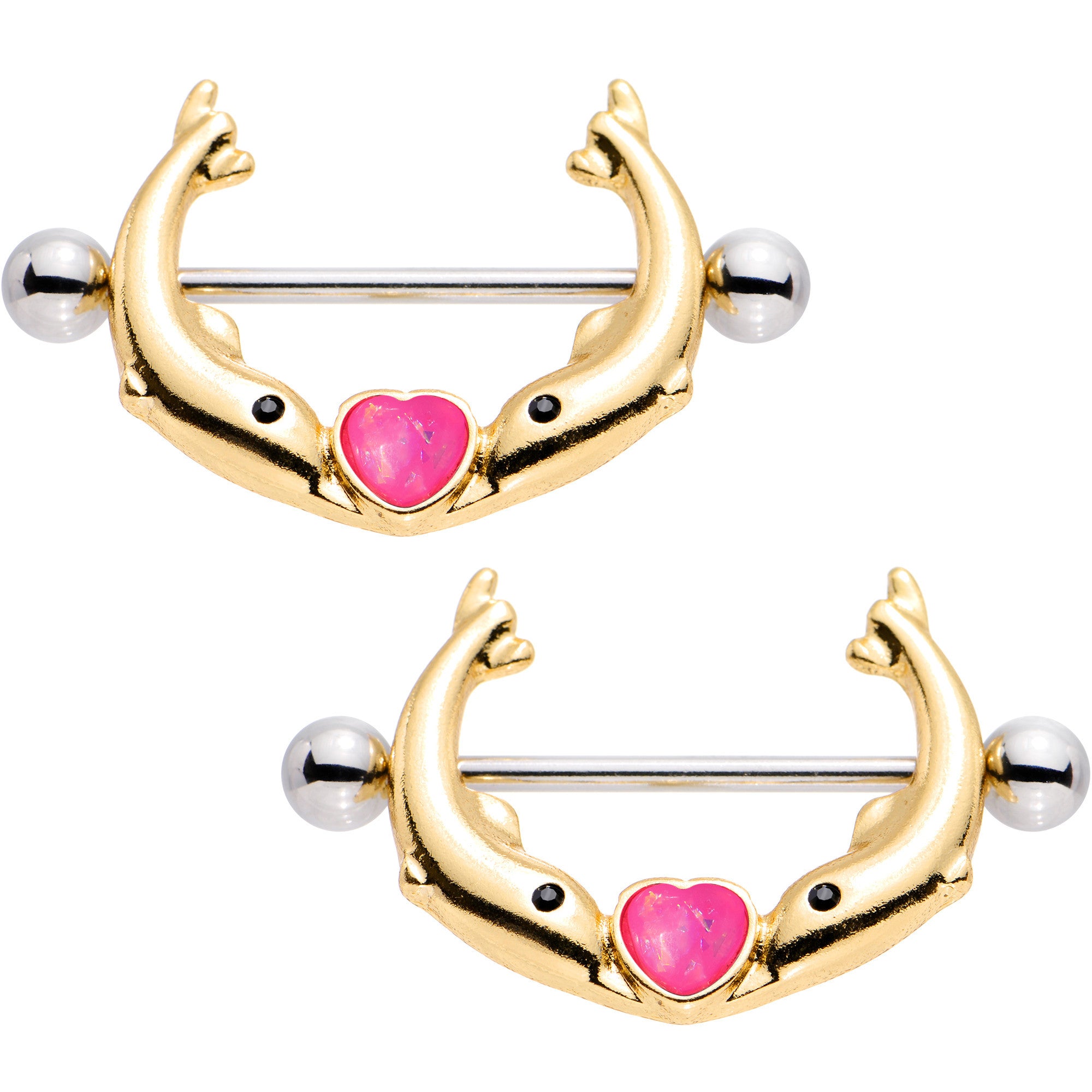 3/4 Pink Faux Opal Diving to You Dolphin Duet Nipple Shield Set