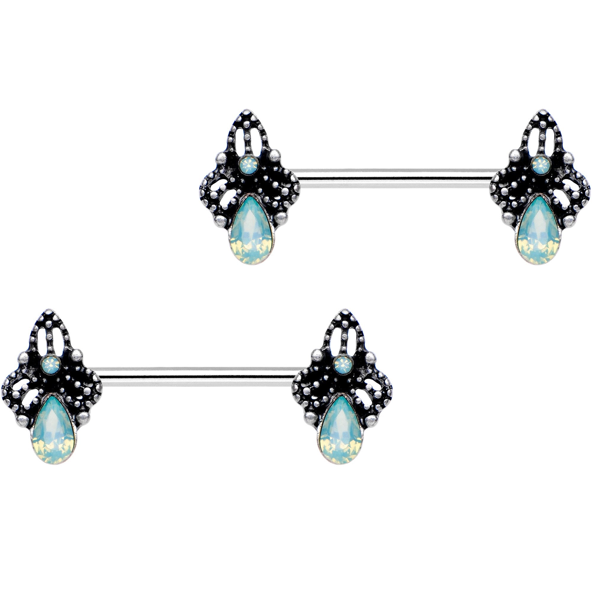 9/16 Green Gem Victorian Raindrop Barbell Nipple Ring Set