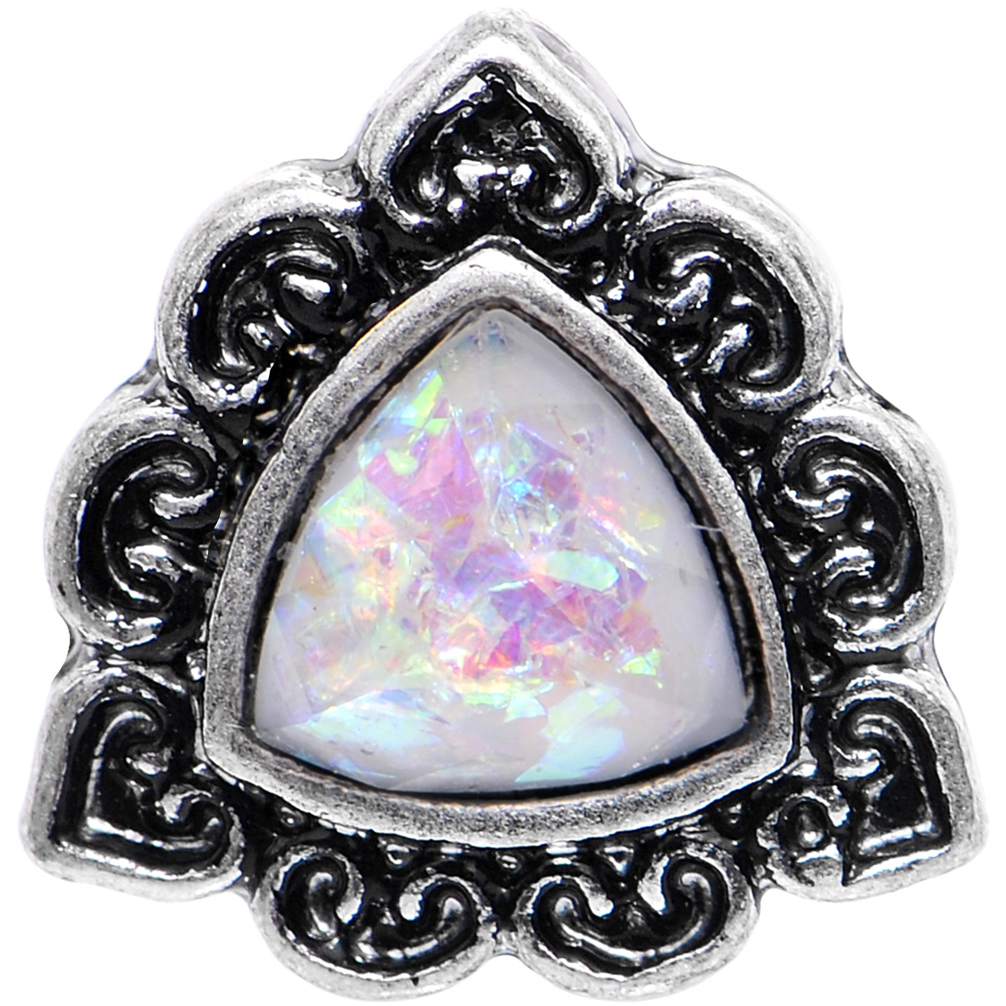 16G Iridescent White Faux Opal Ornate Tragus Cartilage Earring