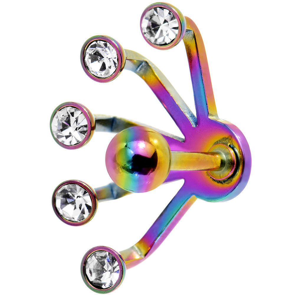 16G 1/4 Clear Rainbow Anodized Glam Fan Cuff Cartilage Earring