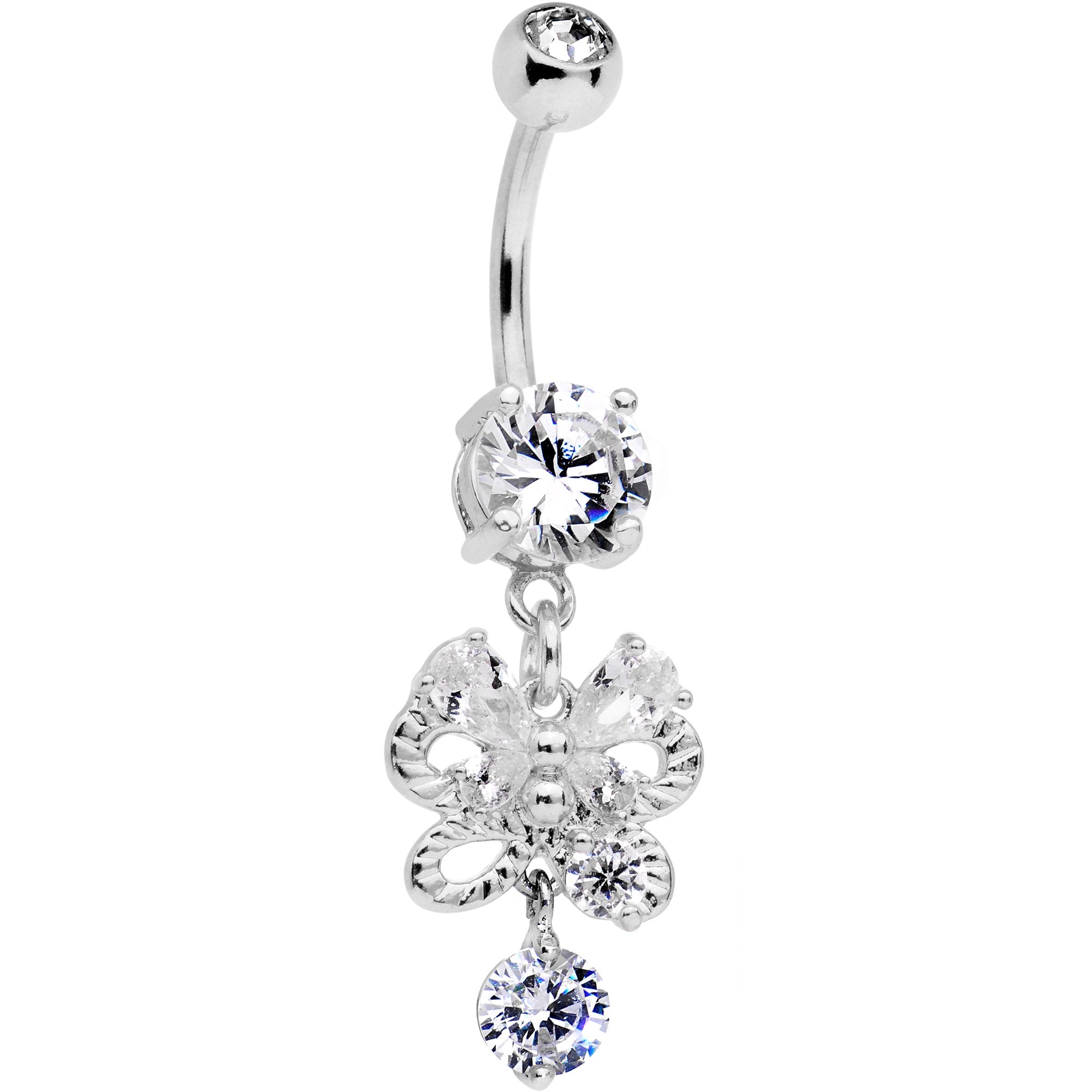 Clear CZ Gem Butterfly Bow Dangle Belly Ring