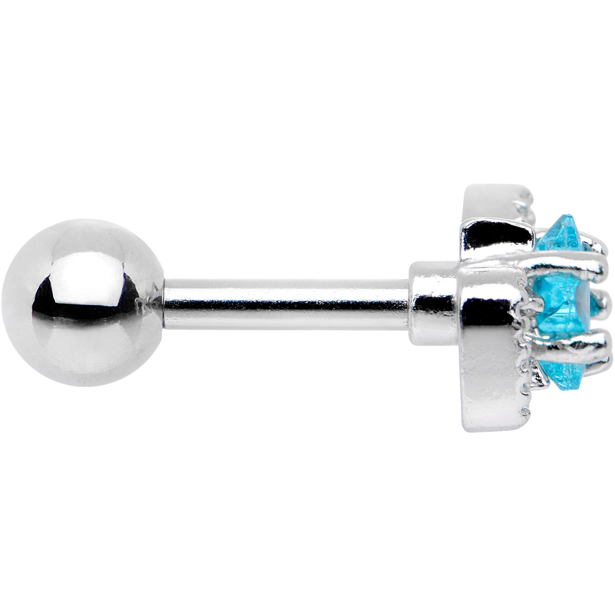 16G 1/4 Aqua Star CZ Gem Bow Tie Cartilage Tragus Earring