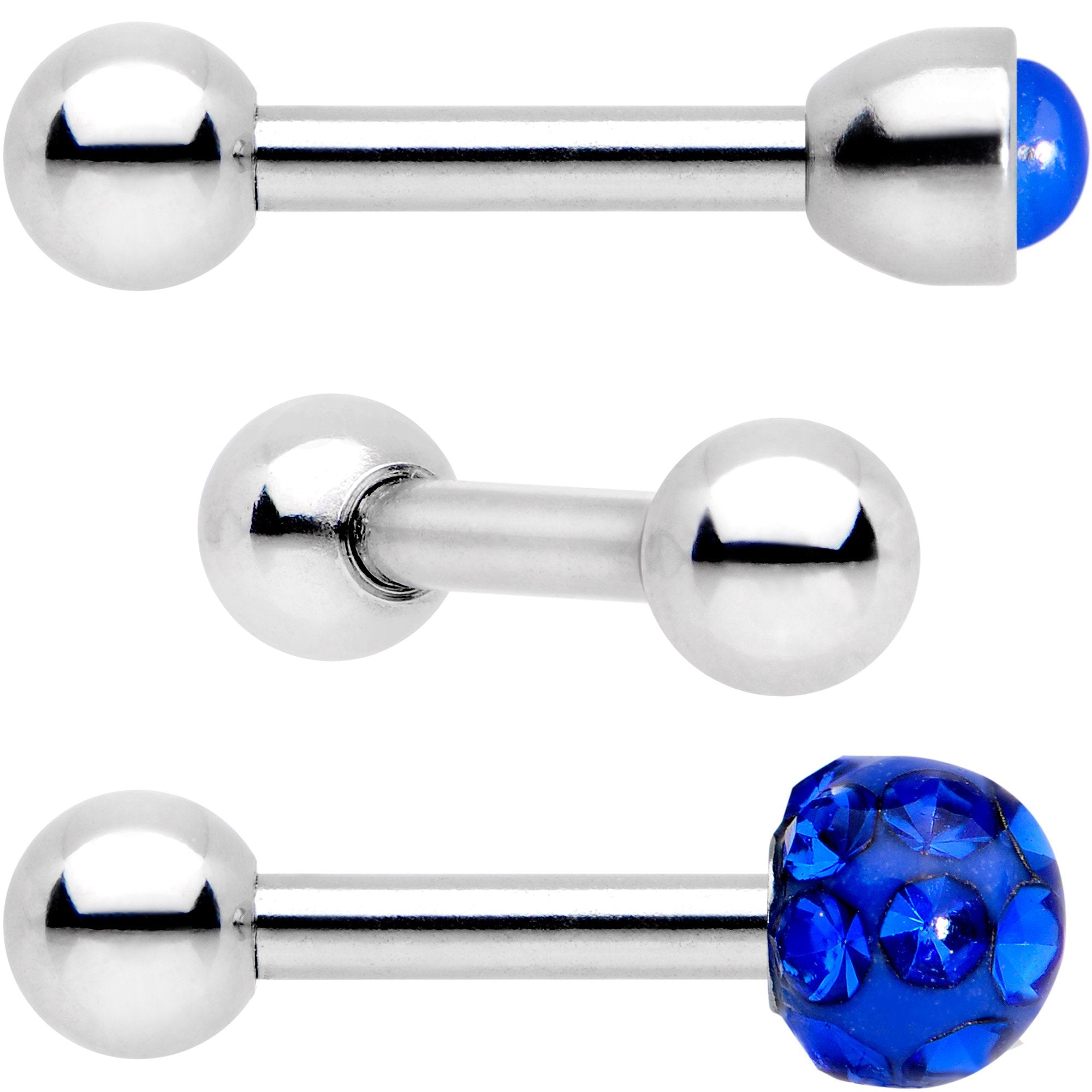 16G 1/4 Blue Faux Opal Inlay Cartilage Tragus Earring 3 Pack Set